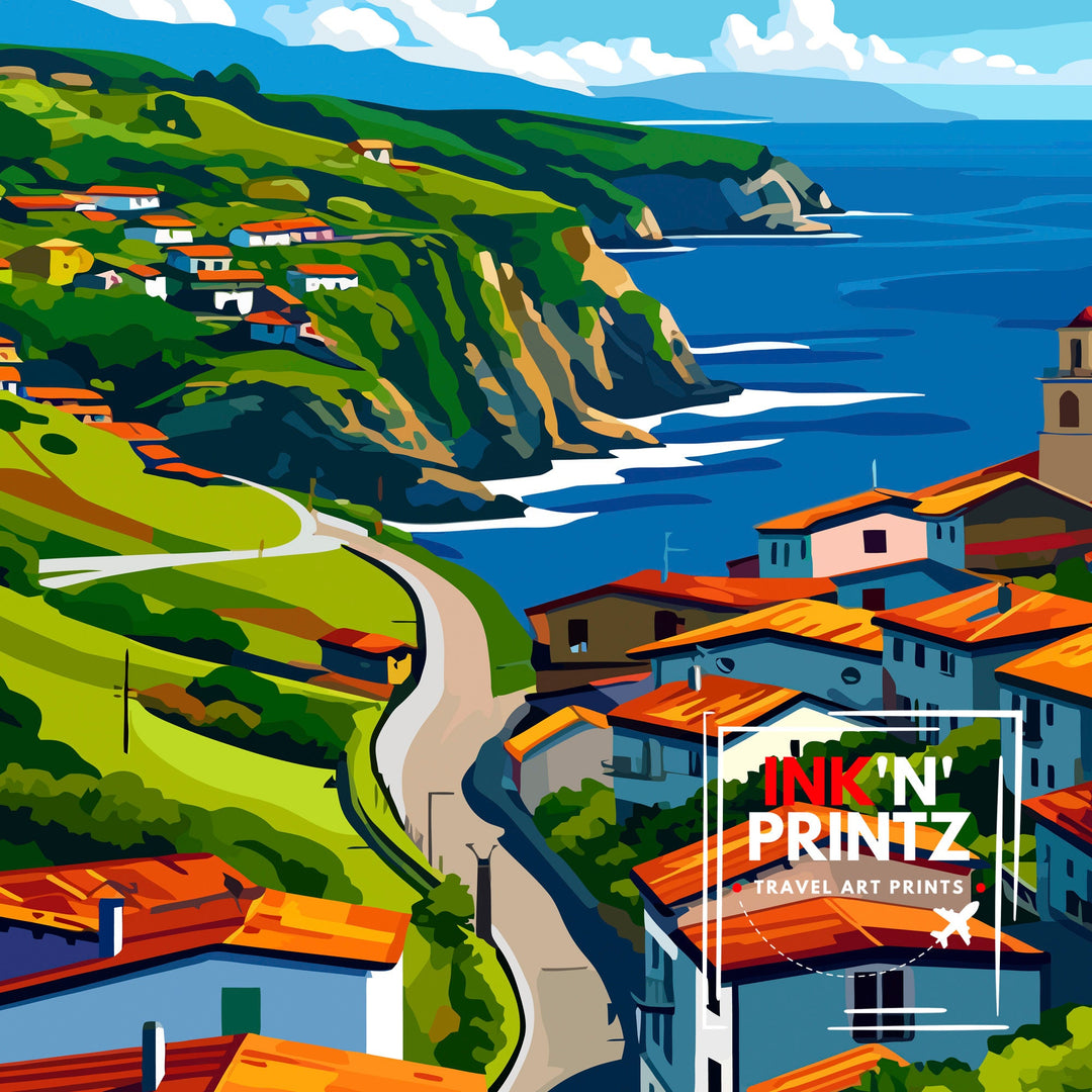 Basque Country Spain Art Basque Landscape Poster Euskadi Culture Wall Decor Northern Spain Scenery Heritage Illustration