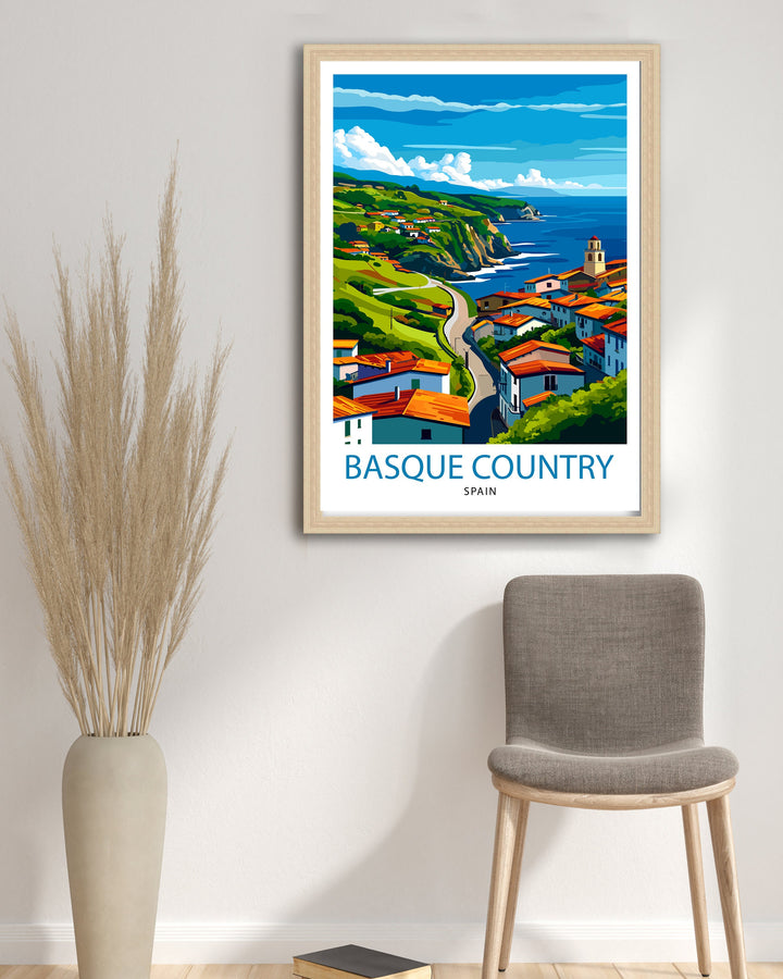 Basque Country Spain Art Basque Landscape Poster Euskadi Culture Wall Decor Northern Spain Scenery Heritage Illustration