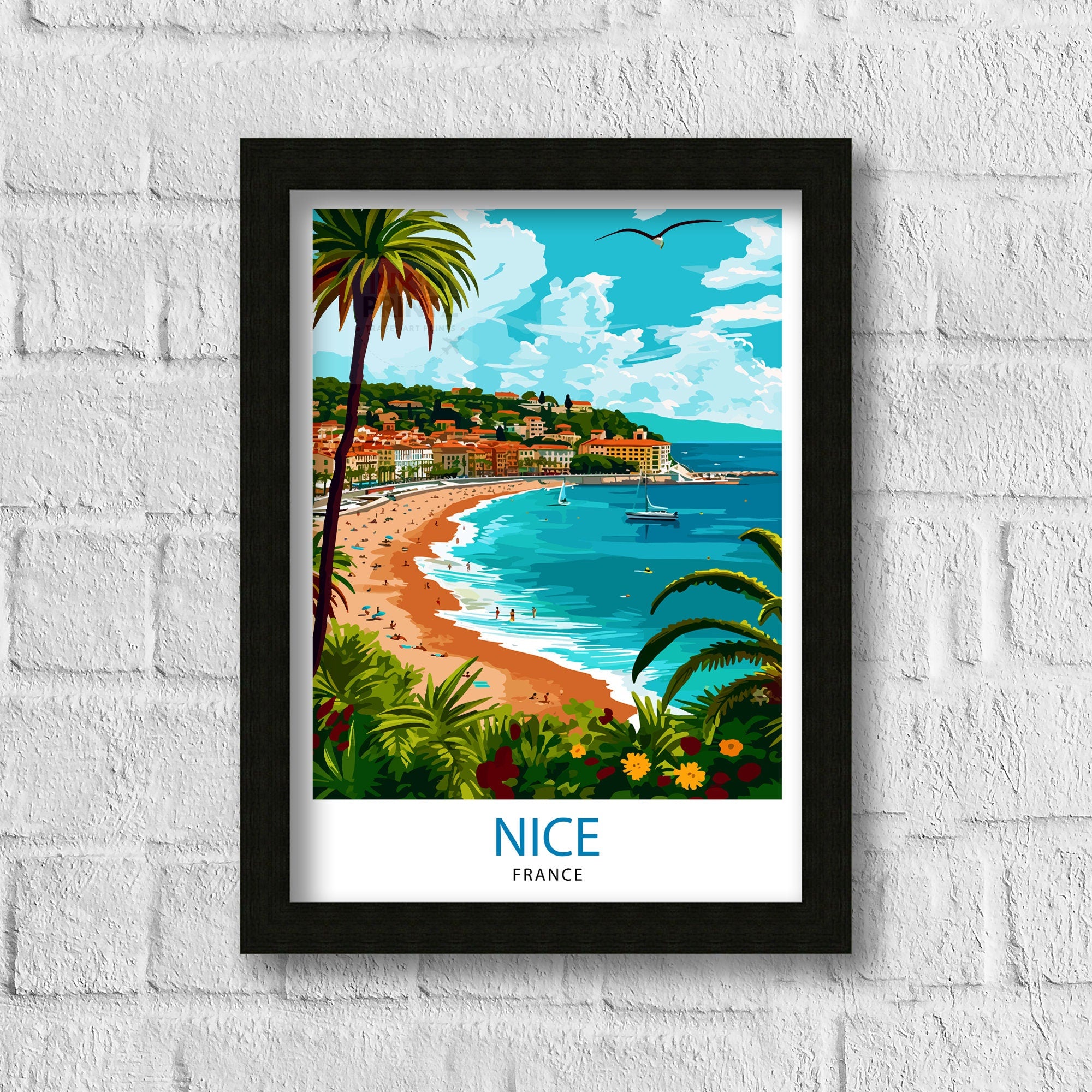 Nice France Travel Poster, French Riviera Illustration