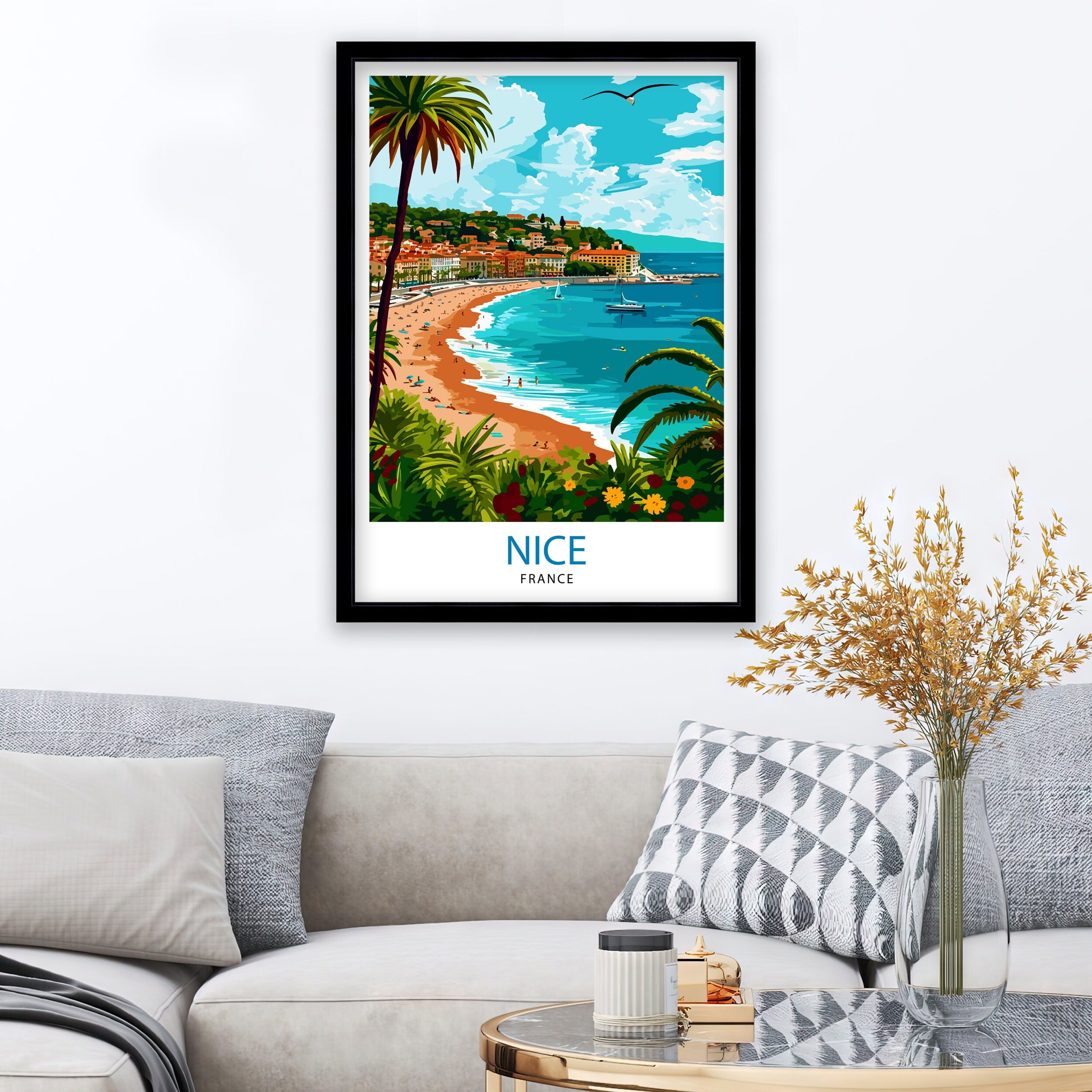 Nice France Travel Poster, French Riviera Illustration