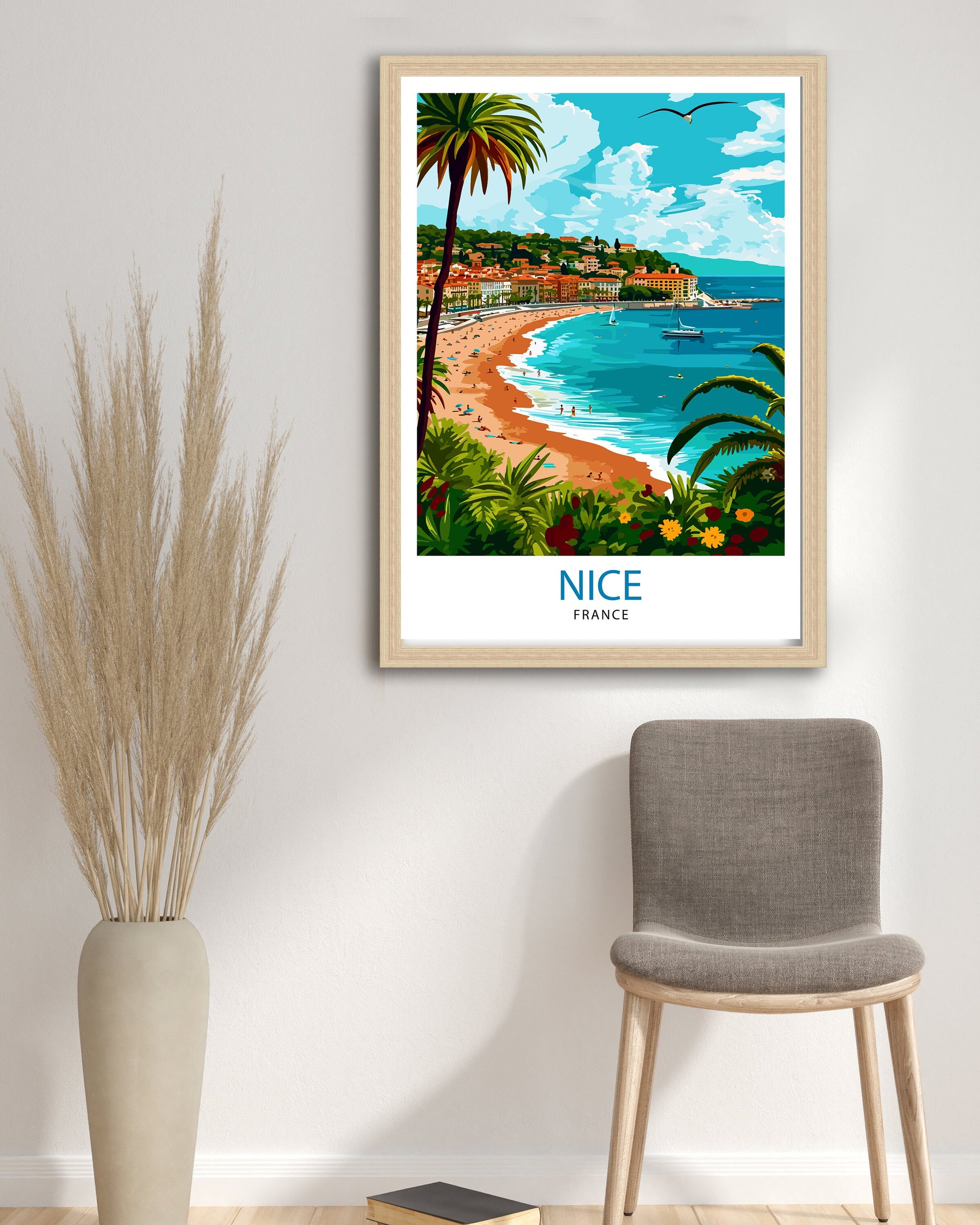 Nice France Travel Poster, French Riviera Illustration