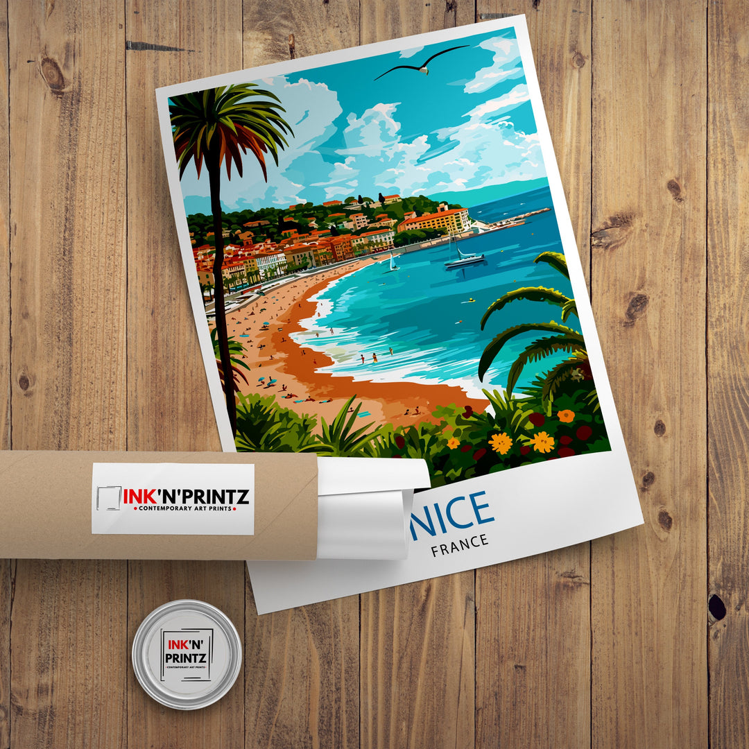 Nice France Travel Print Nice Wall Art Nice Illustration Travel Poster French Riviera Home Decor Gift for Travelers