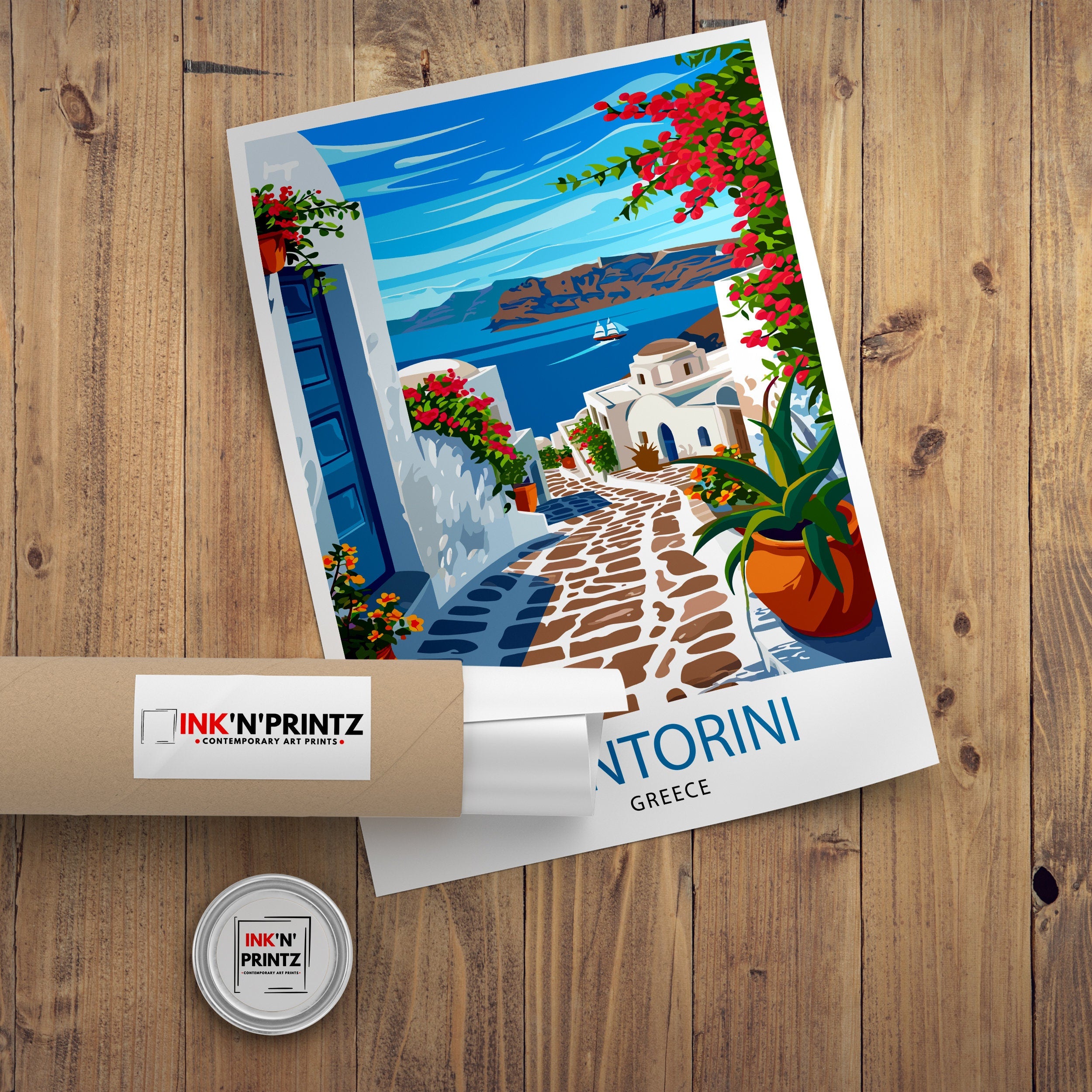 Santorini Greece Travel Print Santorini Wall Decor Santorini Island Poster Greece Travel Prints Santorini Art Print Santorini Illustration