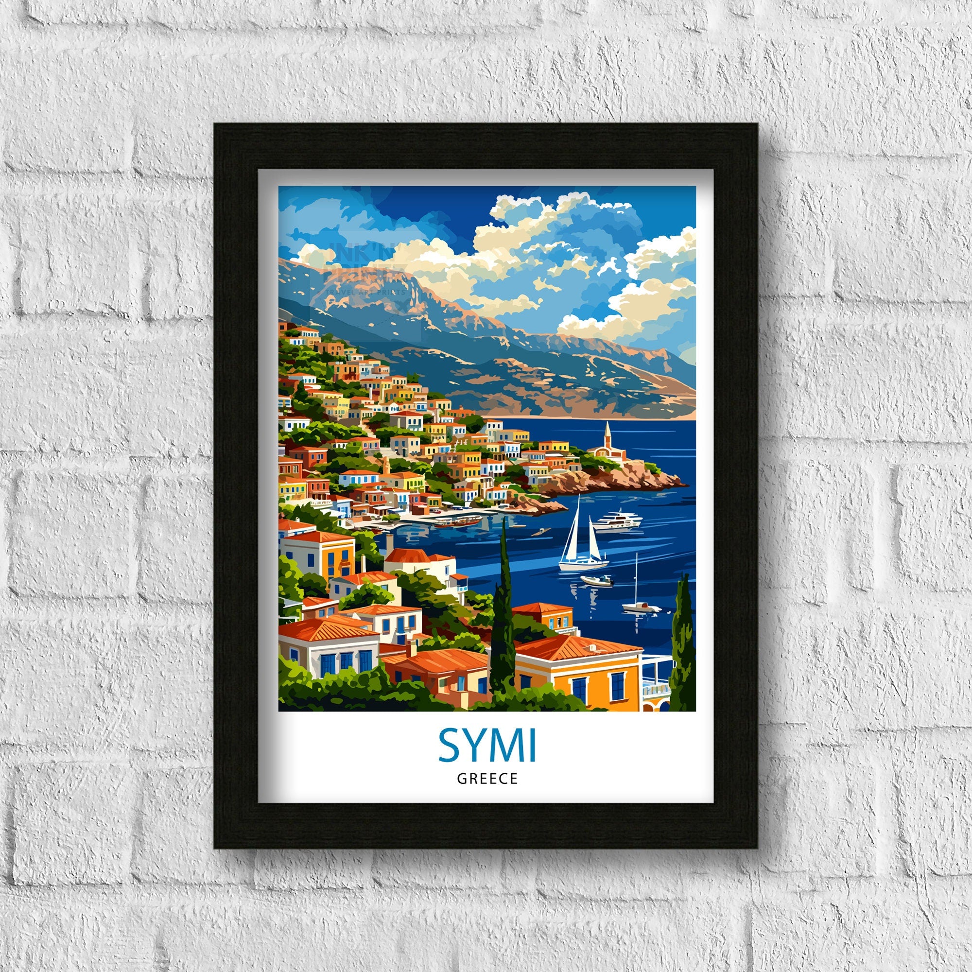 Symi Greece Travel Print Symi Island Wall Decor Greek Island Poster Greece Travel Prints Symi Art Print Symi Illustration Symi Wall