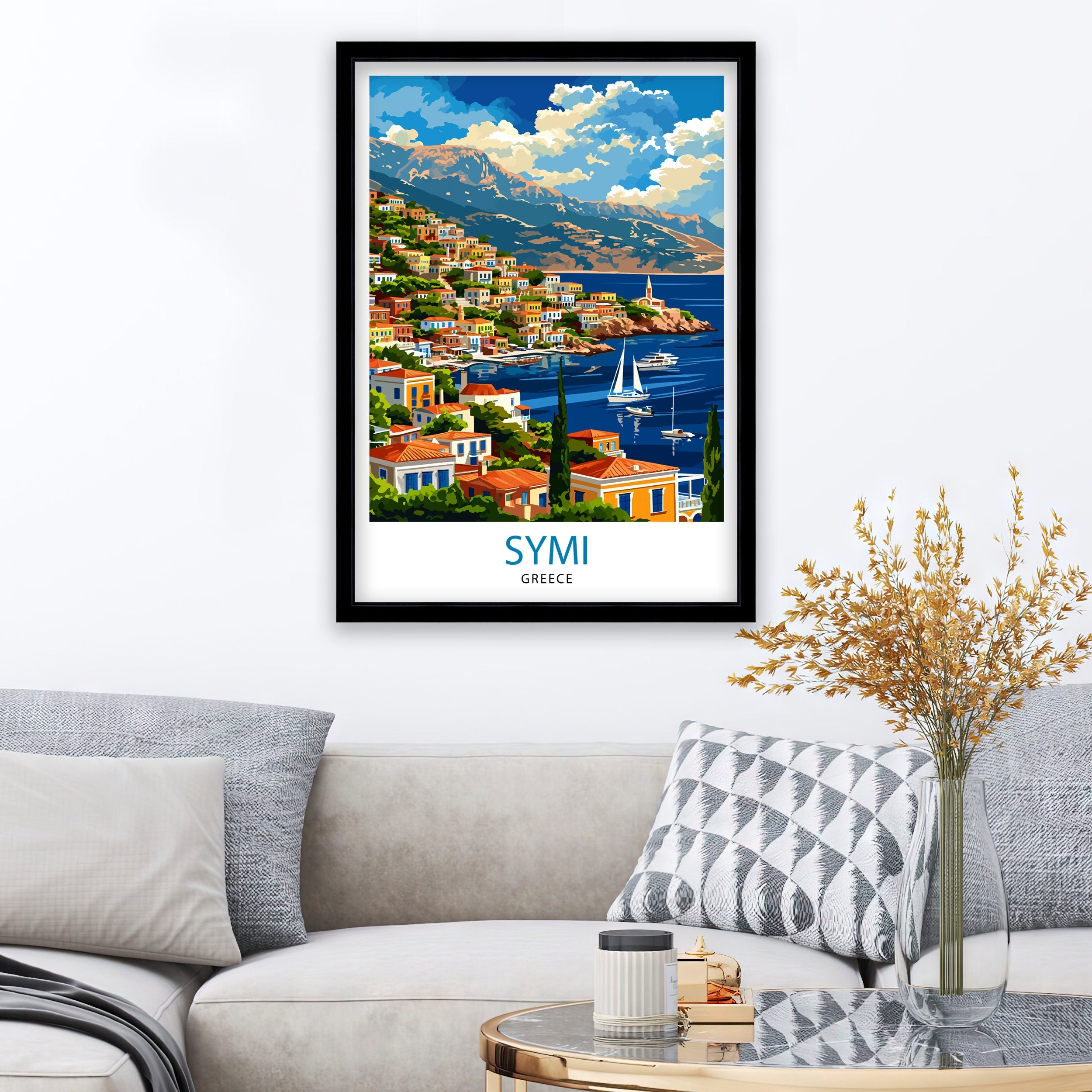 Symi Greece Travel Print Symi Island Wall Decor Greek Island Poster Greece Travel Prints Symi Art Print Symi Illustration Symi Wall