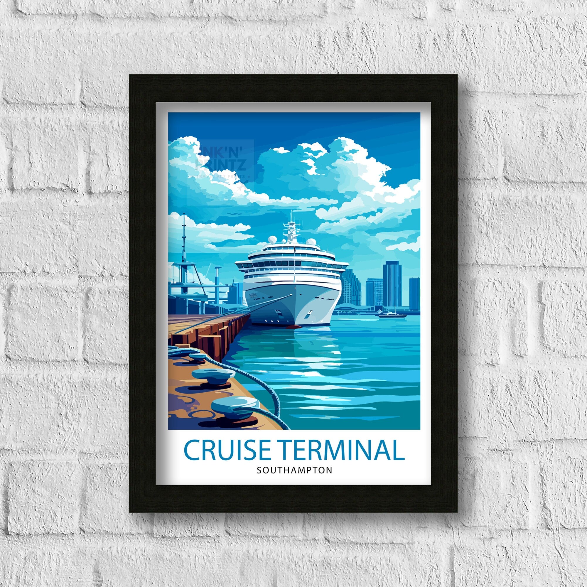 Southampton UK Print English Port City Art Southampton Docks Poster Hampshire Wall Decor British Maritime History Illustration Coastal Town