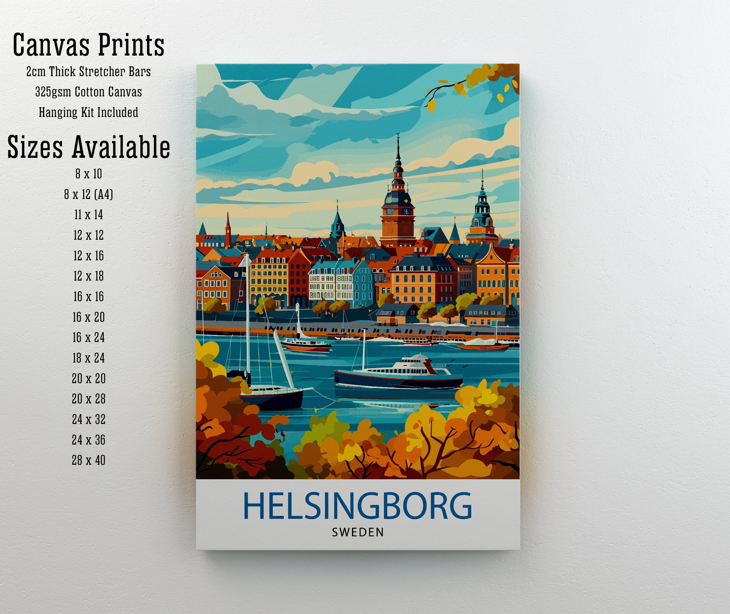 Helsingborg Sweden Print Scenic Swedish City Art Öresund Strait Poster Helsingborg Harbor Wall Decor Swedish Architecture Illustration