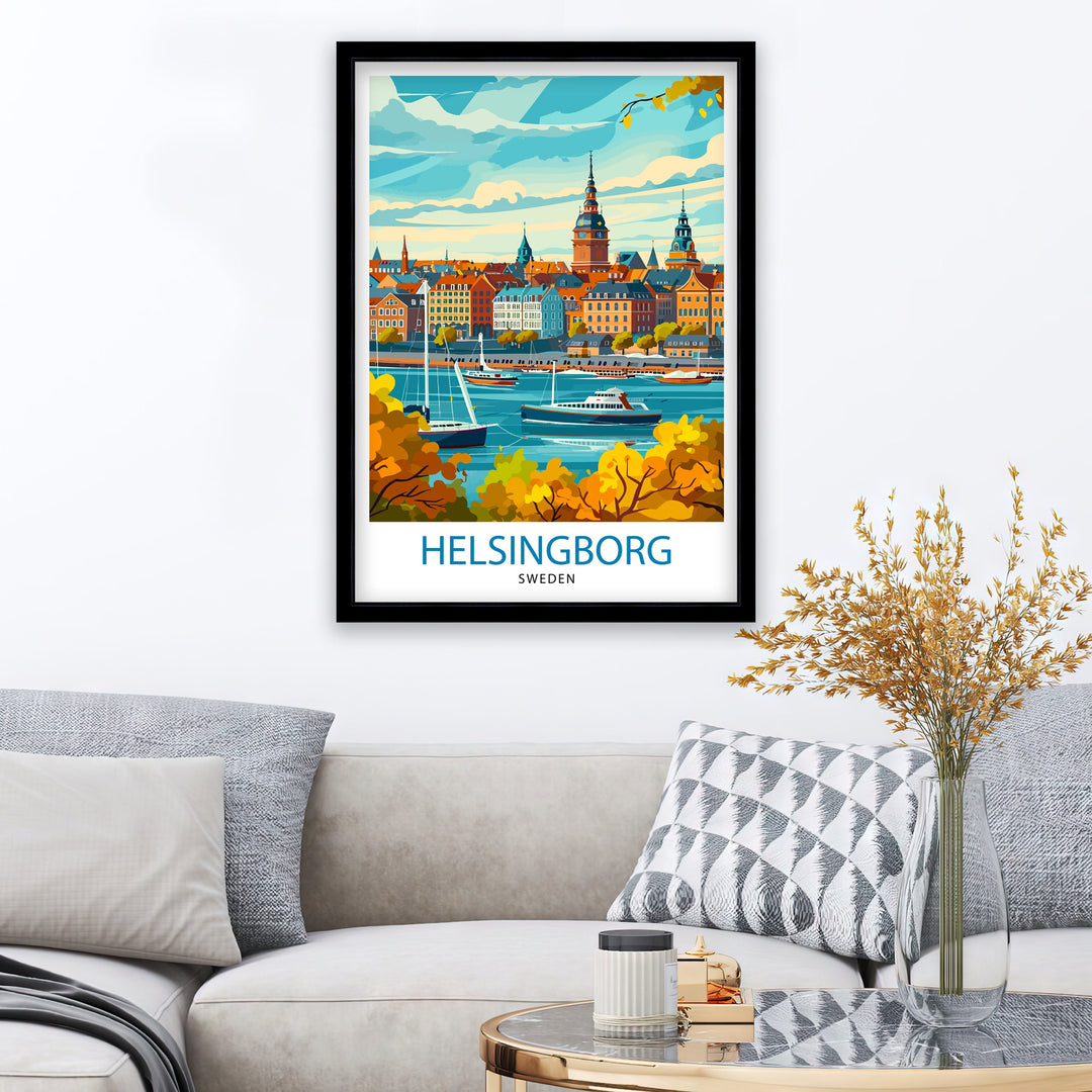 Helsingborg Sweden Poster Scenic Swedish City Art Öresund Strait Poster Helsingborg Harbor