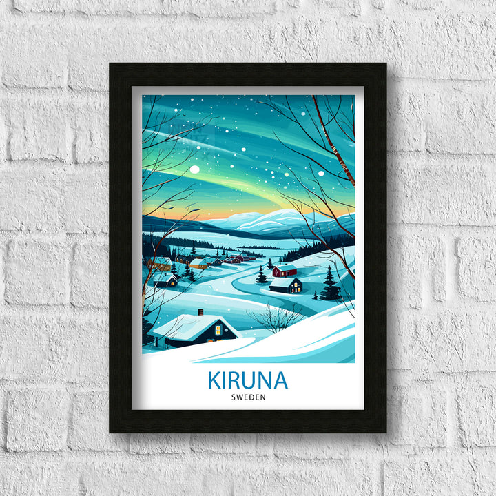 Kiruna Sweden Poster Arctic Circle City Art Swedish Lapland Poster Northern Lights