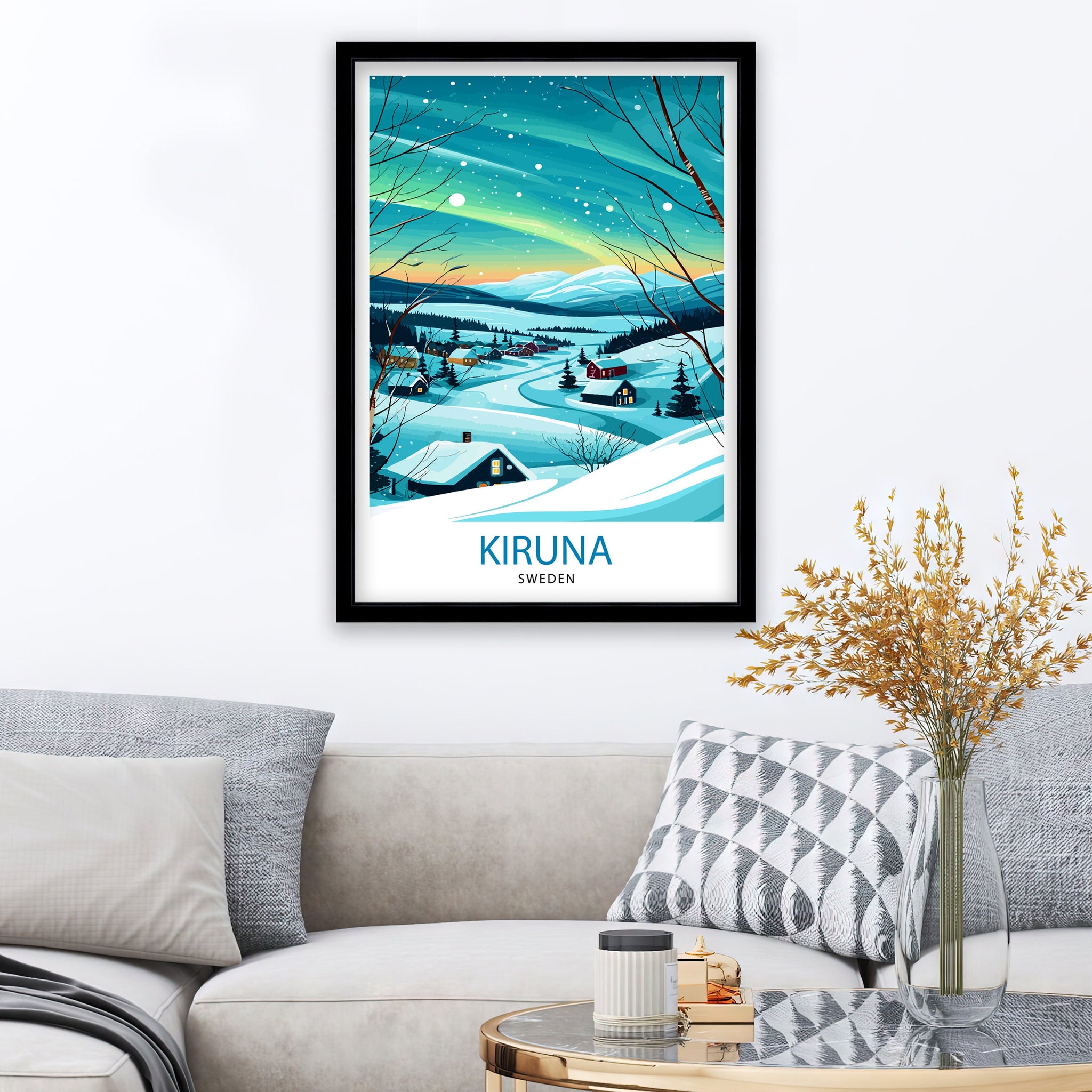 Kiruna Sweden Print Arctic Circle City Art Swedish Lapland Poster Northern Lights Wall Decor Sami Culture Illustration Scandinavian