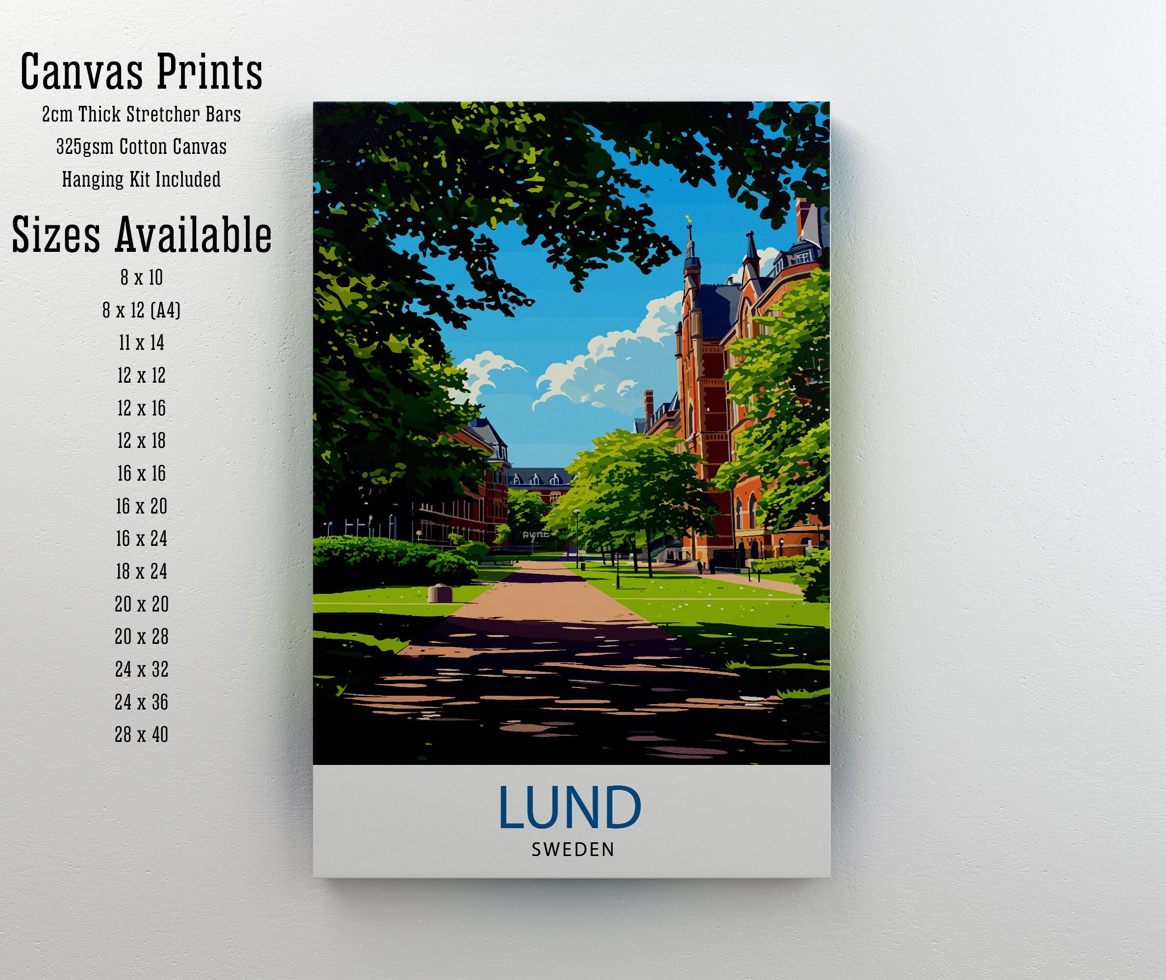 Lund Sweden Print Charming University Town Art Historical Swedish City Poster Scenic Cobblestone Streets Wall Decor Lund Cathedral