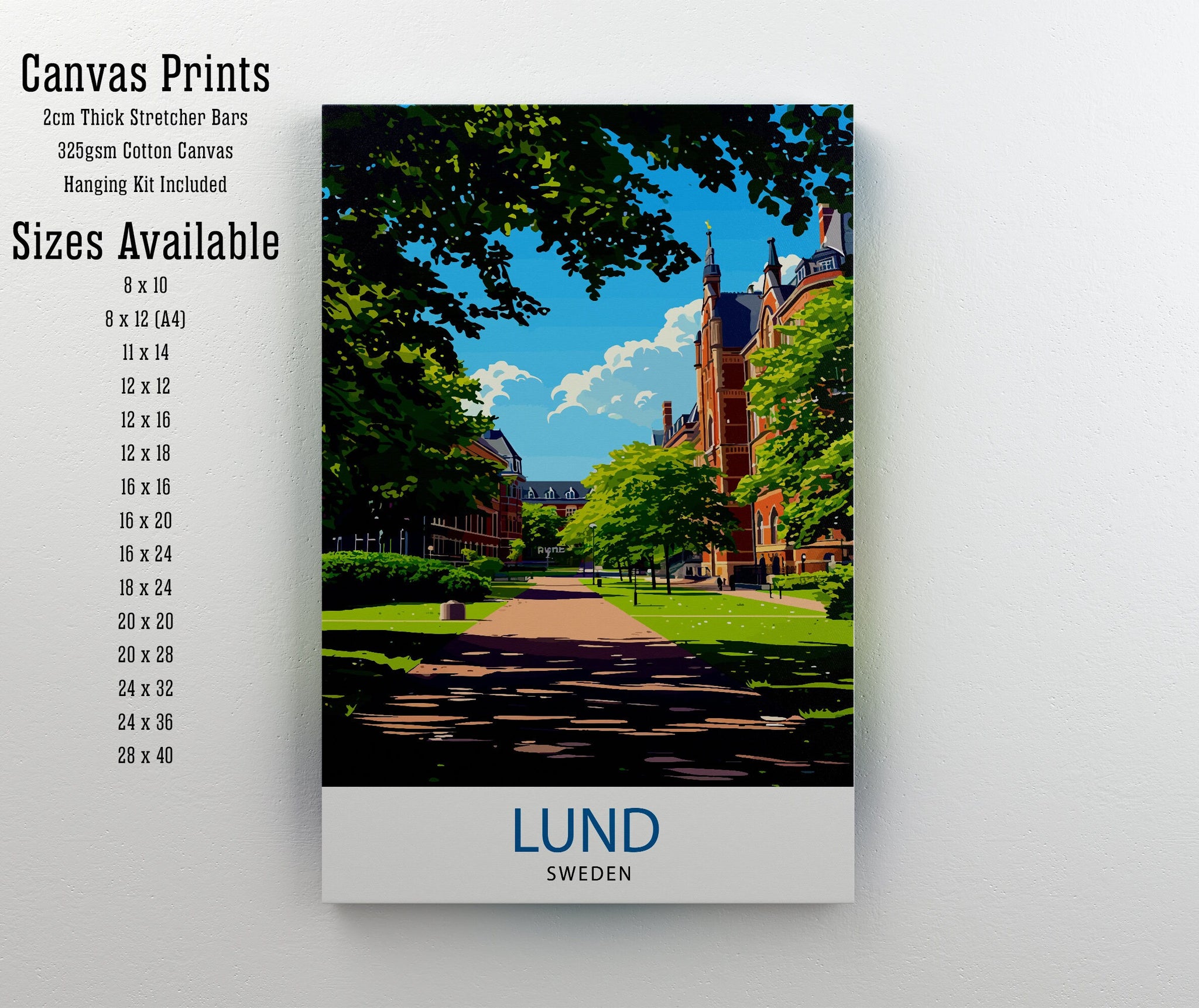 Lund Sweden Print Charming University Town Art Historical Swedish City Poster Scenic Cobblestone Streets Wall Decor Lund Cathedral