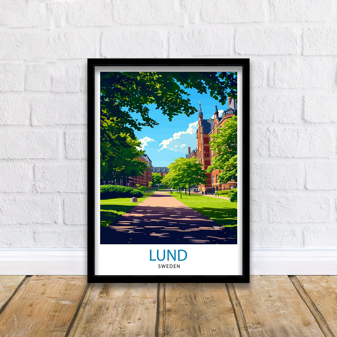 Lund Sweden Poster Charming University Town Art Historical Swedish City Poster Scenic Cobblestone Streets