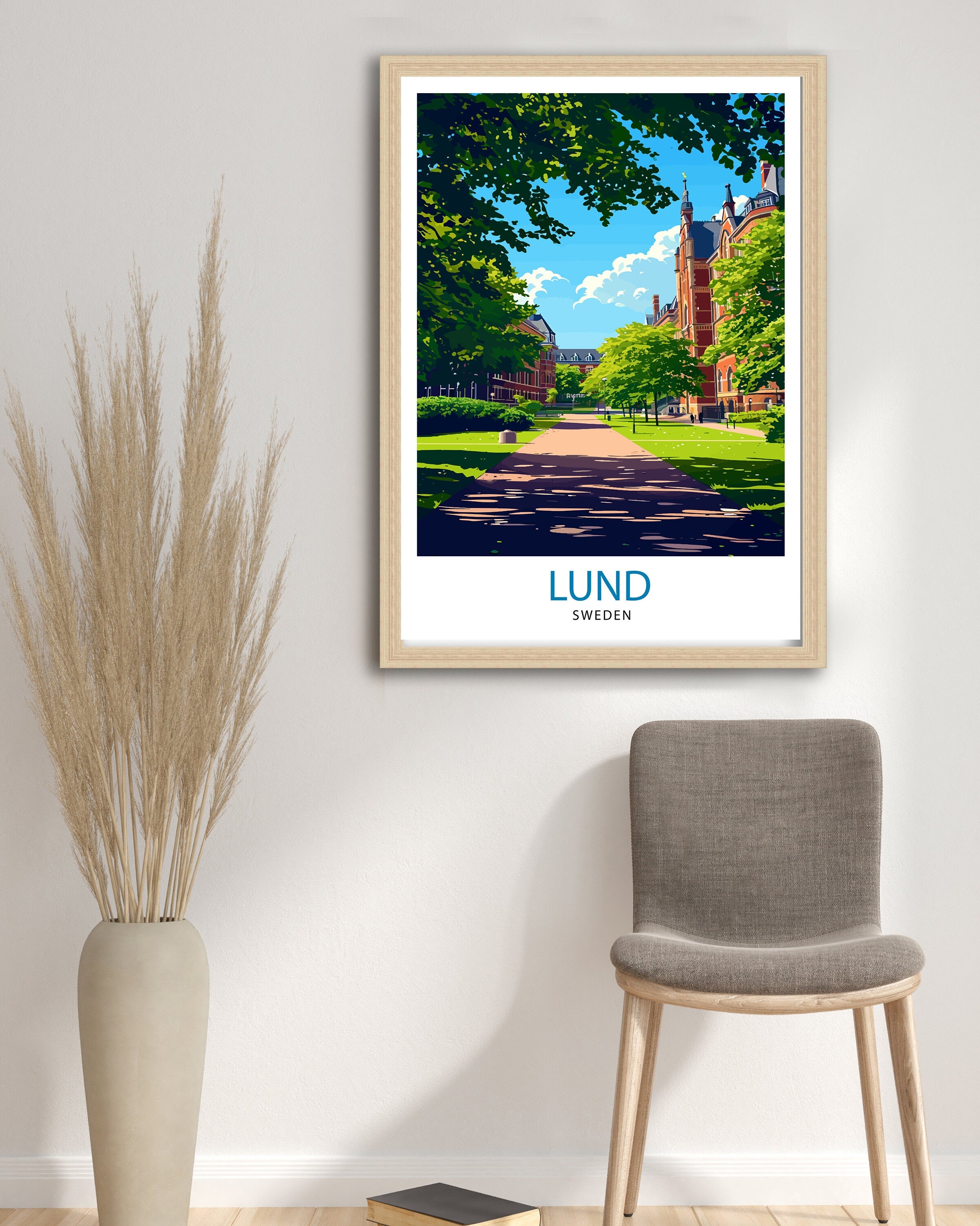 Lund Sweden Print Charming University Town Art Historical Swedish City Poster Scenic Cobblestone Streets Wall Decor Lund Cathedral