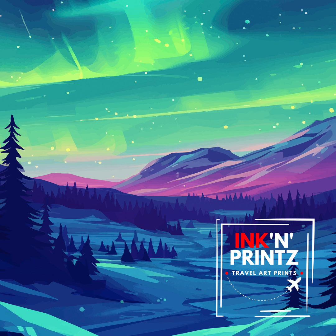 Northern Lights Aurora Borealis Travel Print Celestial Wall Decor Night Sky Poster Aurora Borealis Travel Prints Northern Lights Art Print