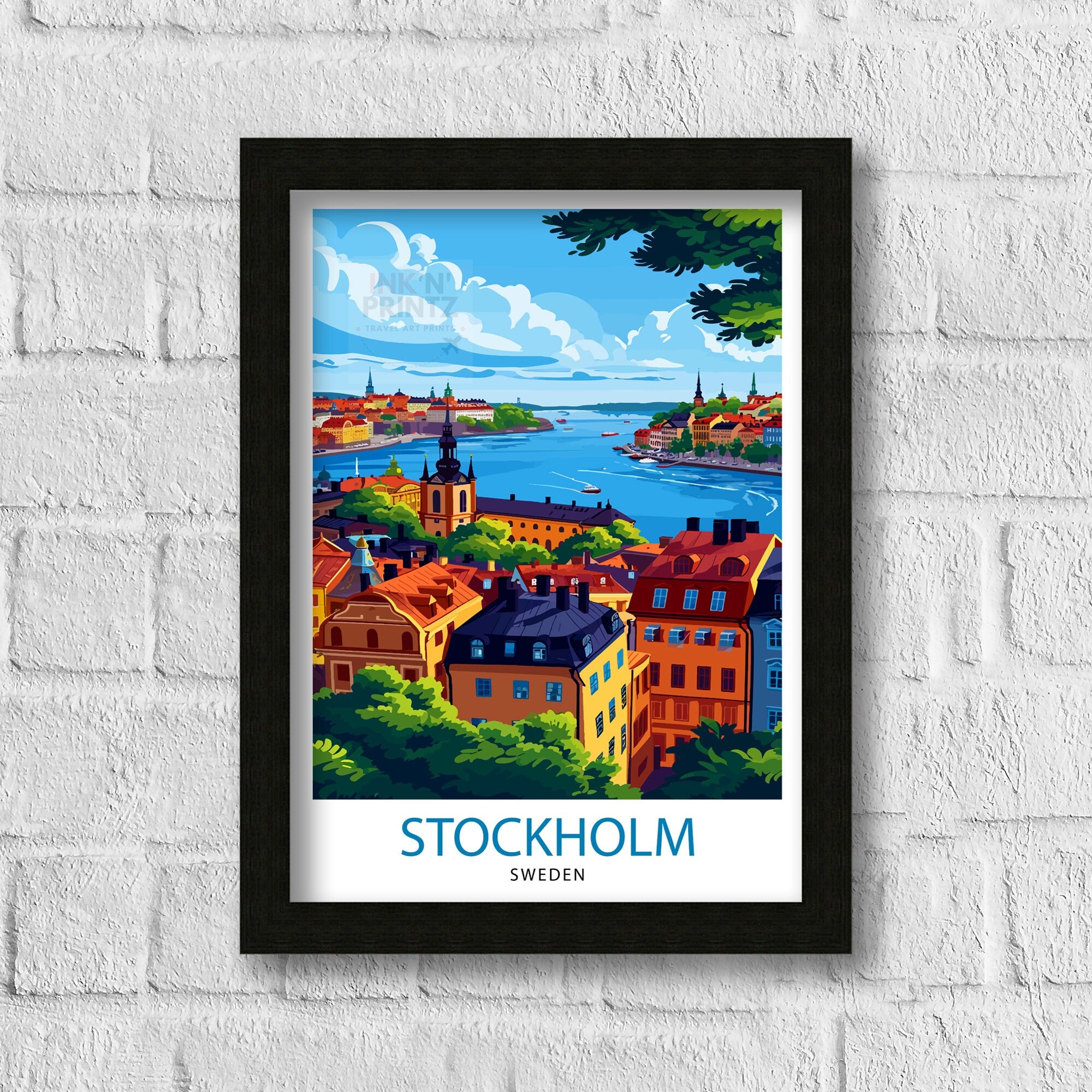 Stockholm Sweden Travel Print Stockholm Wall Art Sweden Illustration Scandinavian Travel Poster Gift for Traveler Sweden Home Decor