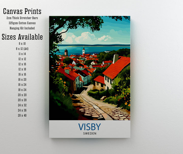 Visby Sweden Print Medieval Town Art Gotland Island Poster Historic City Wall Decor Swedish Heritage Illustration Baltic Sea Town Artwork