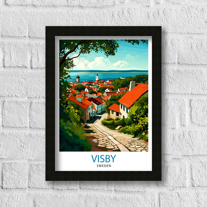 Visby Sweden Print Medieval Town Art Gotland Island Poster Historic City Wall Decor Swedish Heritage Illustration Baltic Sea Town Artwork