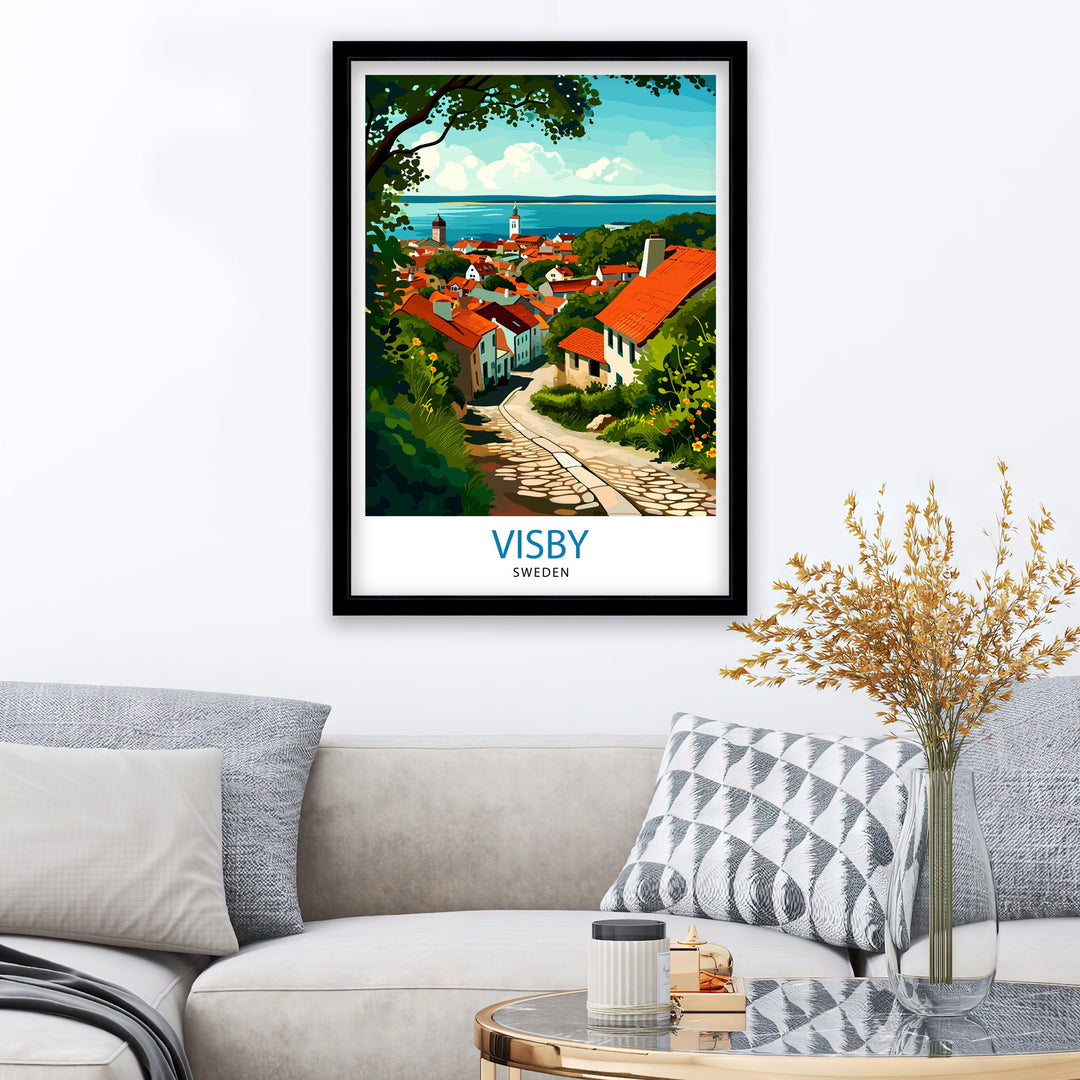 Visby Sweden Print Medieval Town Art Gotland Island Poster Historic City Wall Decor Swedish Heritage Illustration Baltic Sea Town Artwork