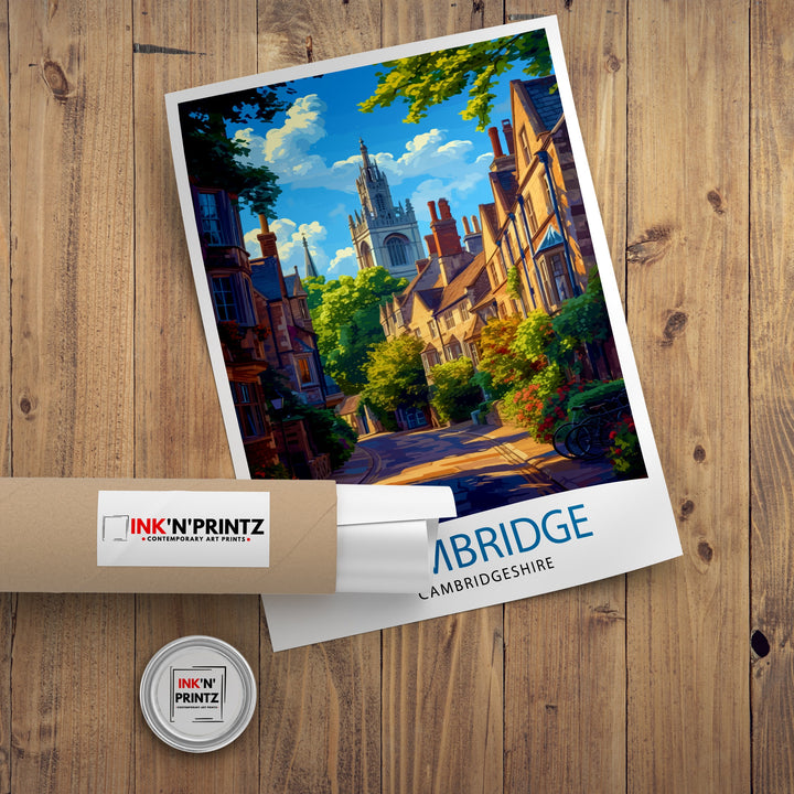 Cambridge UK Poster Historic University City Art River Cam Poster English Architecture