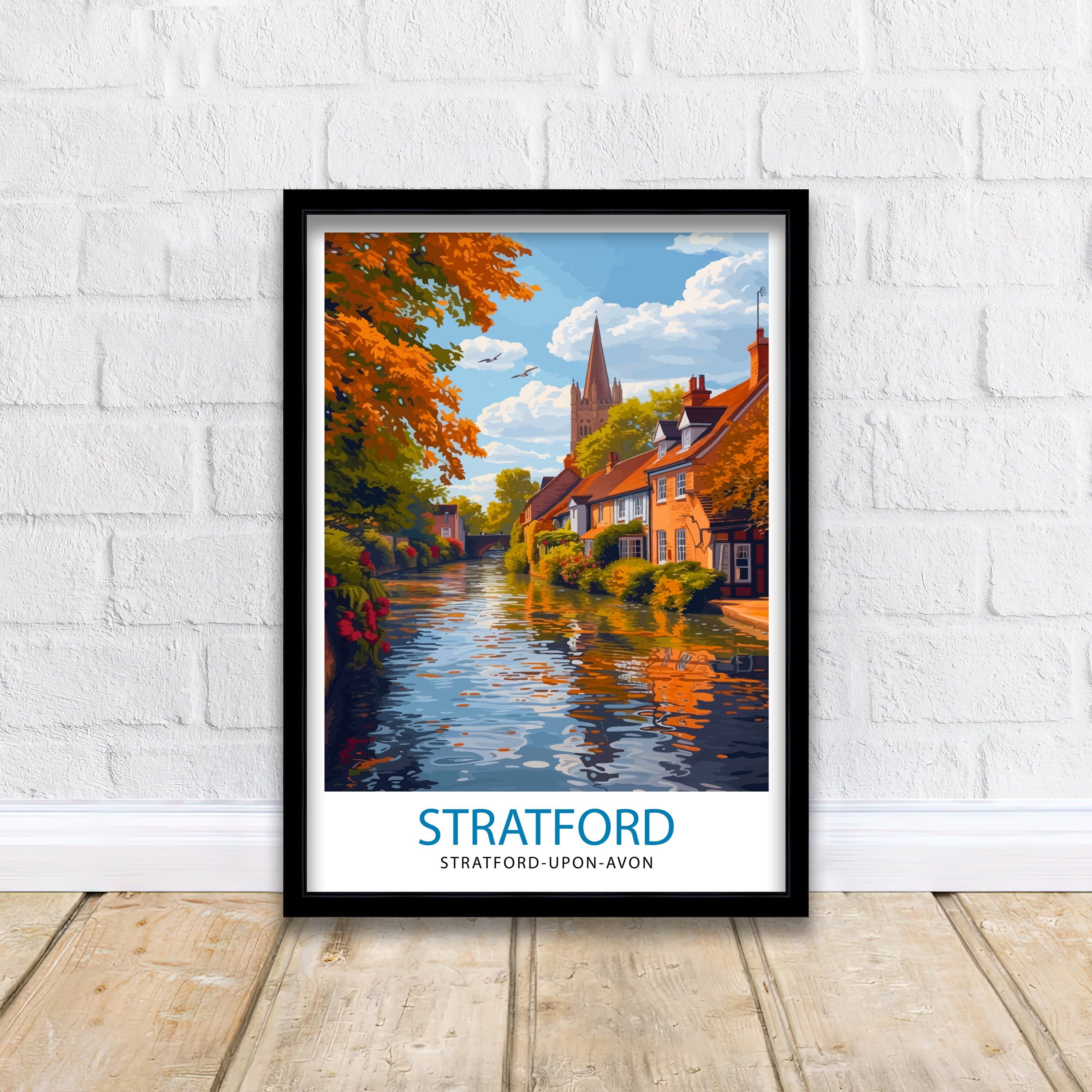 Stratford Travel Print Stratford Wall Art Shakespeare's Birthplace England Illustration Travel Poster Gift England Home Decor