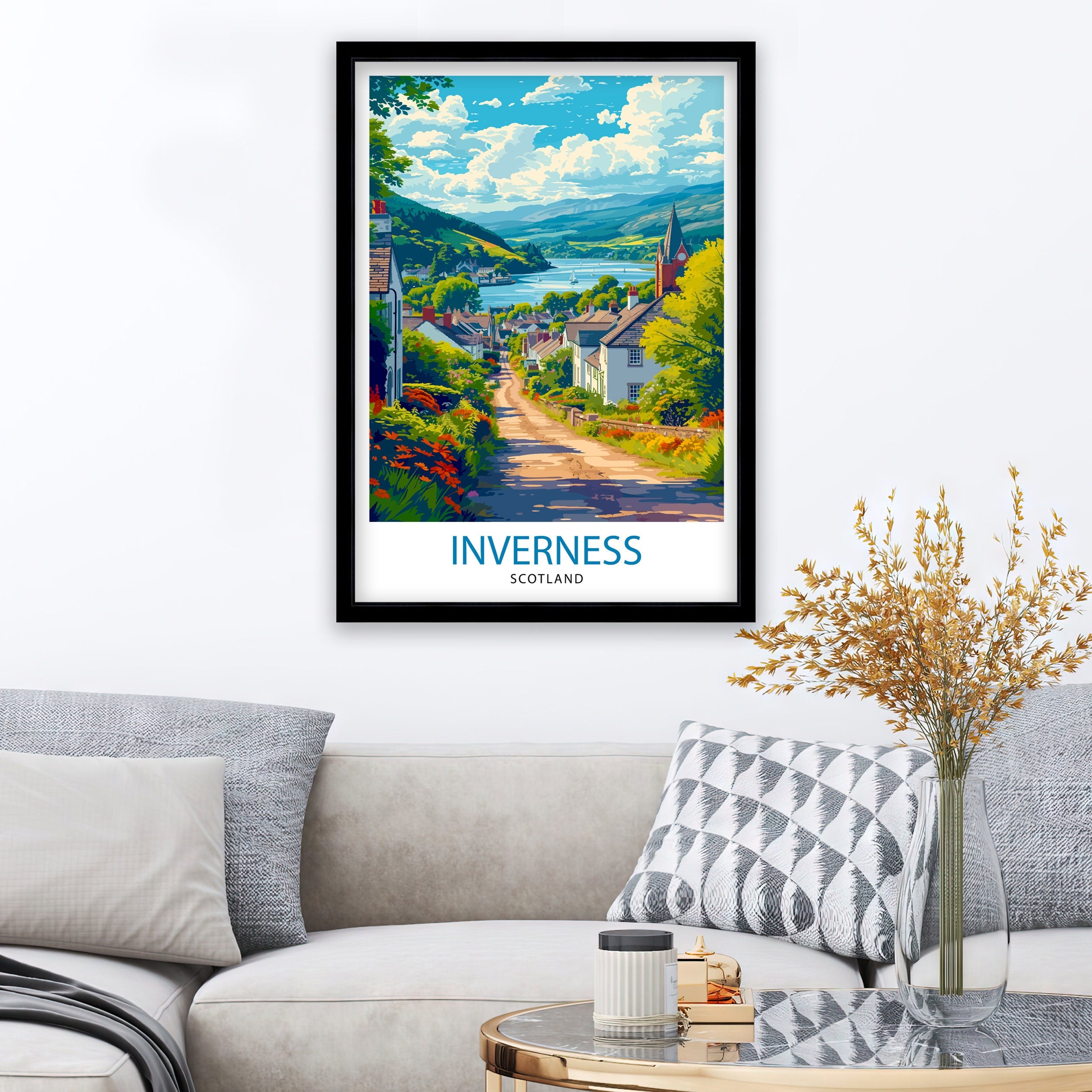 Inverness Scotland Print Highland City Art Scottish Landscape Poster Loch Ness Wall Decor UK Urban Illustration Celtic Heritage Artwork