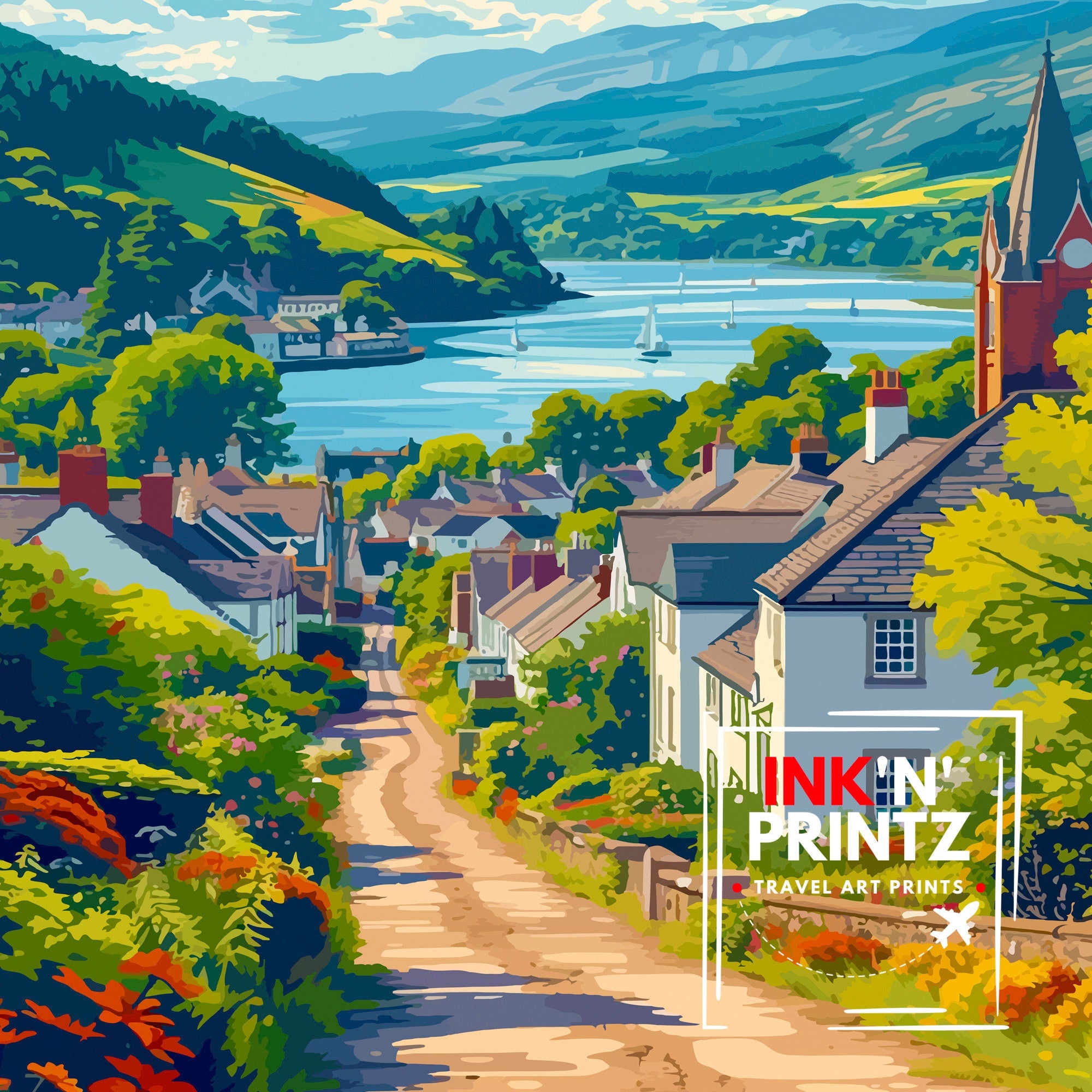 Inverness Scotland Print Highland City Art Scottish Landscape Poster Loch Ness Wall Decor UK Urban Illustration Celtic Heritage Artwork