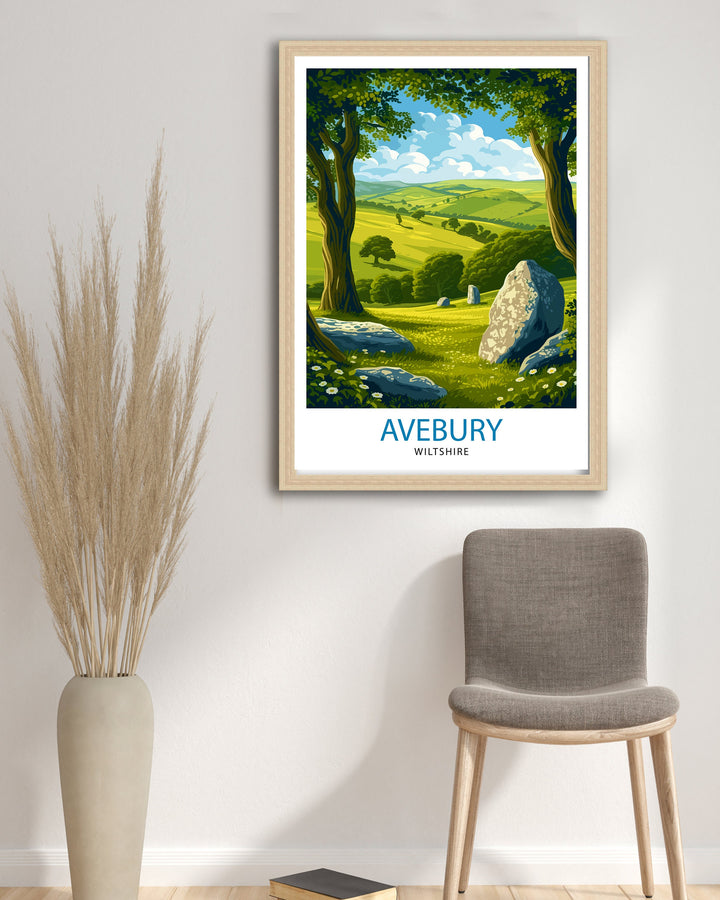 Avebury Wiltshire Poster Ancient Stone Circle Art Neolithic Monument Poster English Heritage