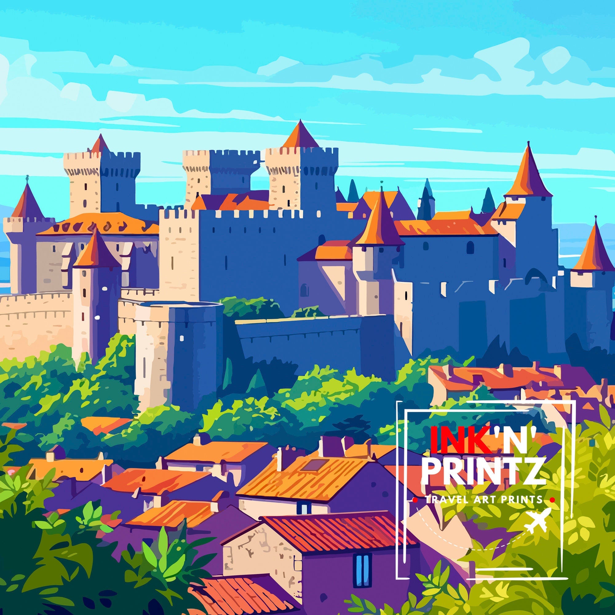 Carcassonne France Travel Print Carcassonne Wall Decor Carcassonne Poster France Travel Prints Carcassonne Art Print Carcassonne