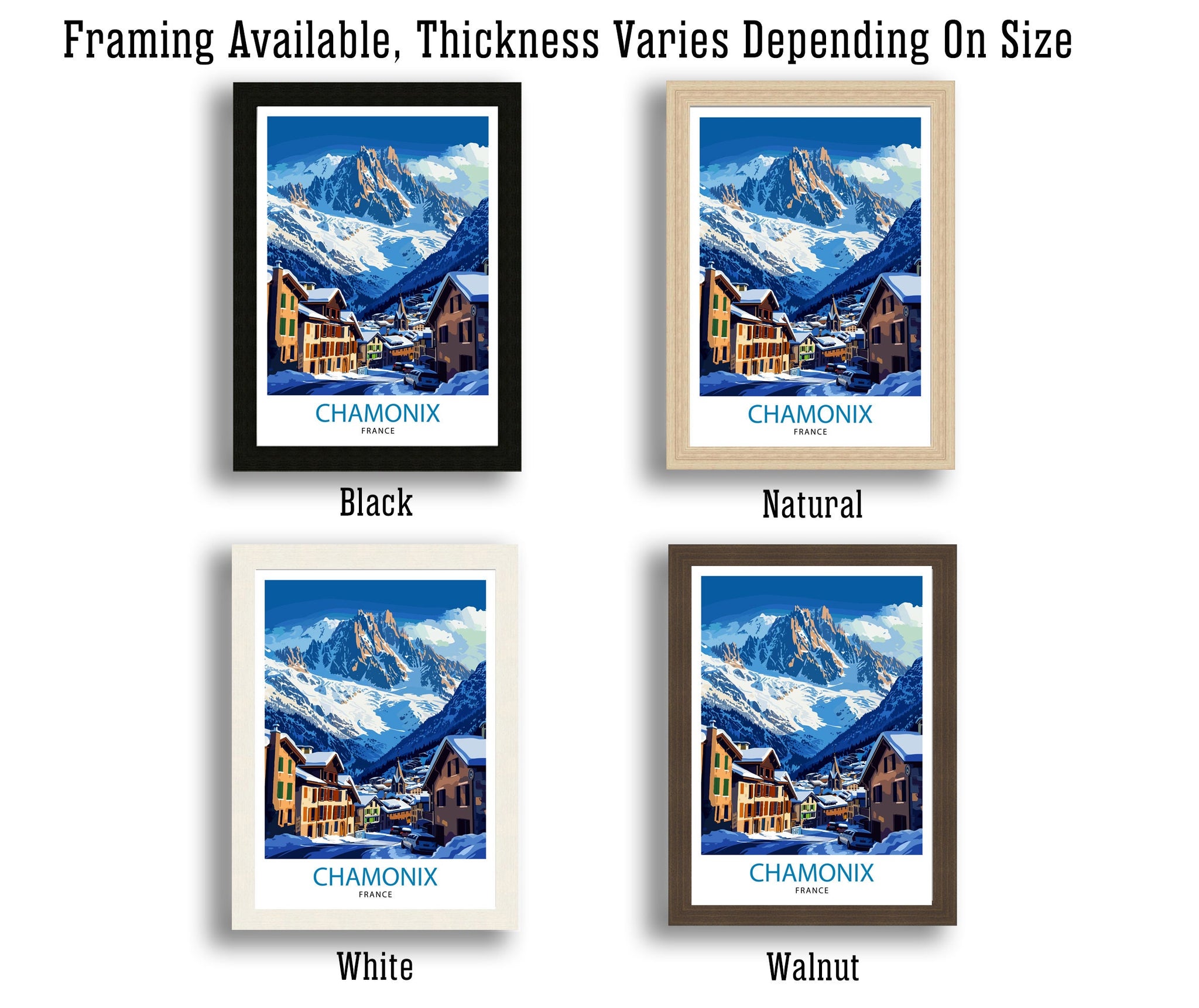 Chamonix France Print Alpine Town Art Mont Blanc Poster French Alps Wall Decor Mountain Resort Illustration Ski Destination Artwork