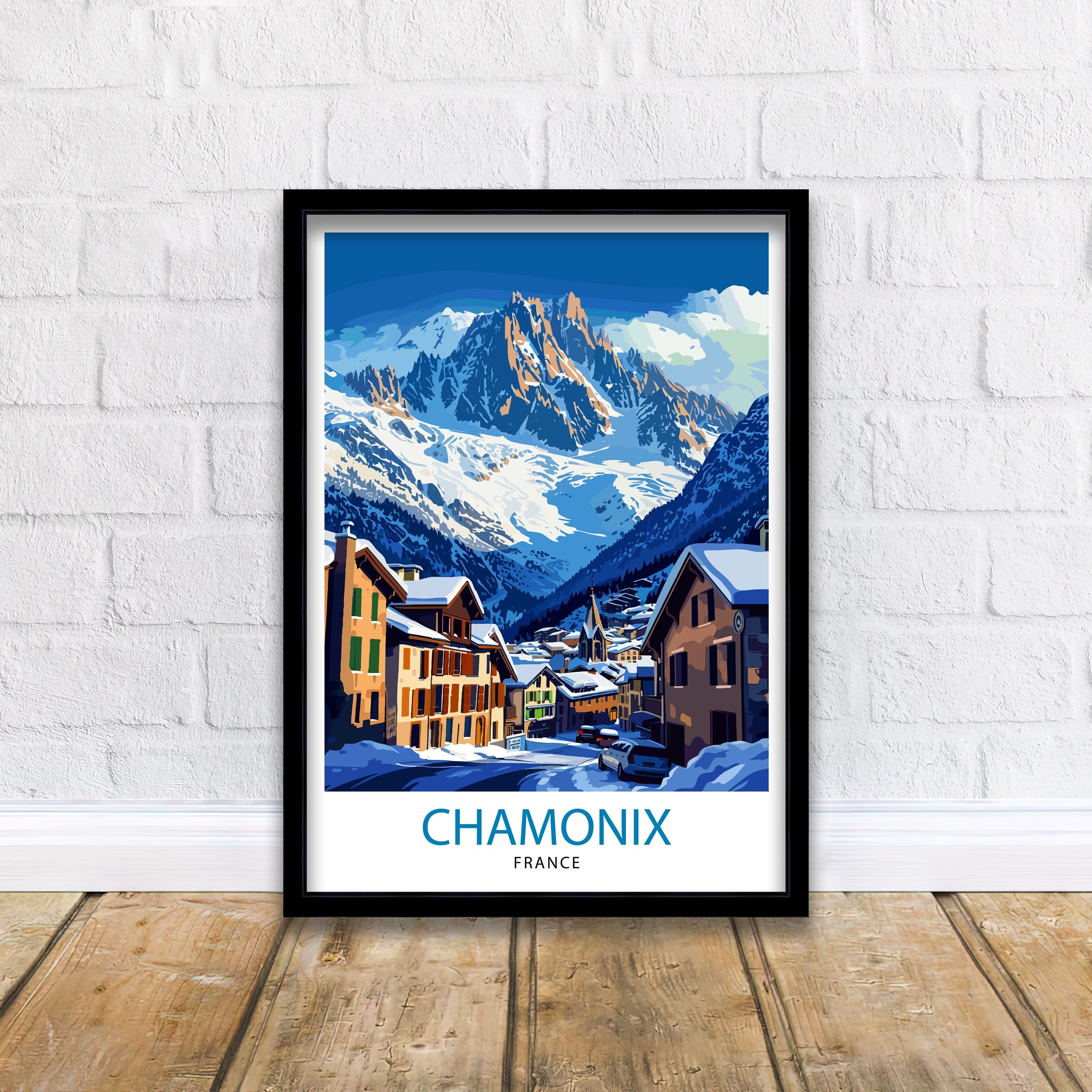Chamonix France Print Alpine Town Art Mont Blanc Poster French Alps Wall Decor Mountain Resort Illustration Ski Destination Artwork