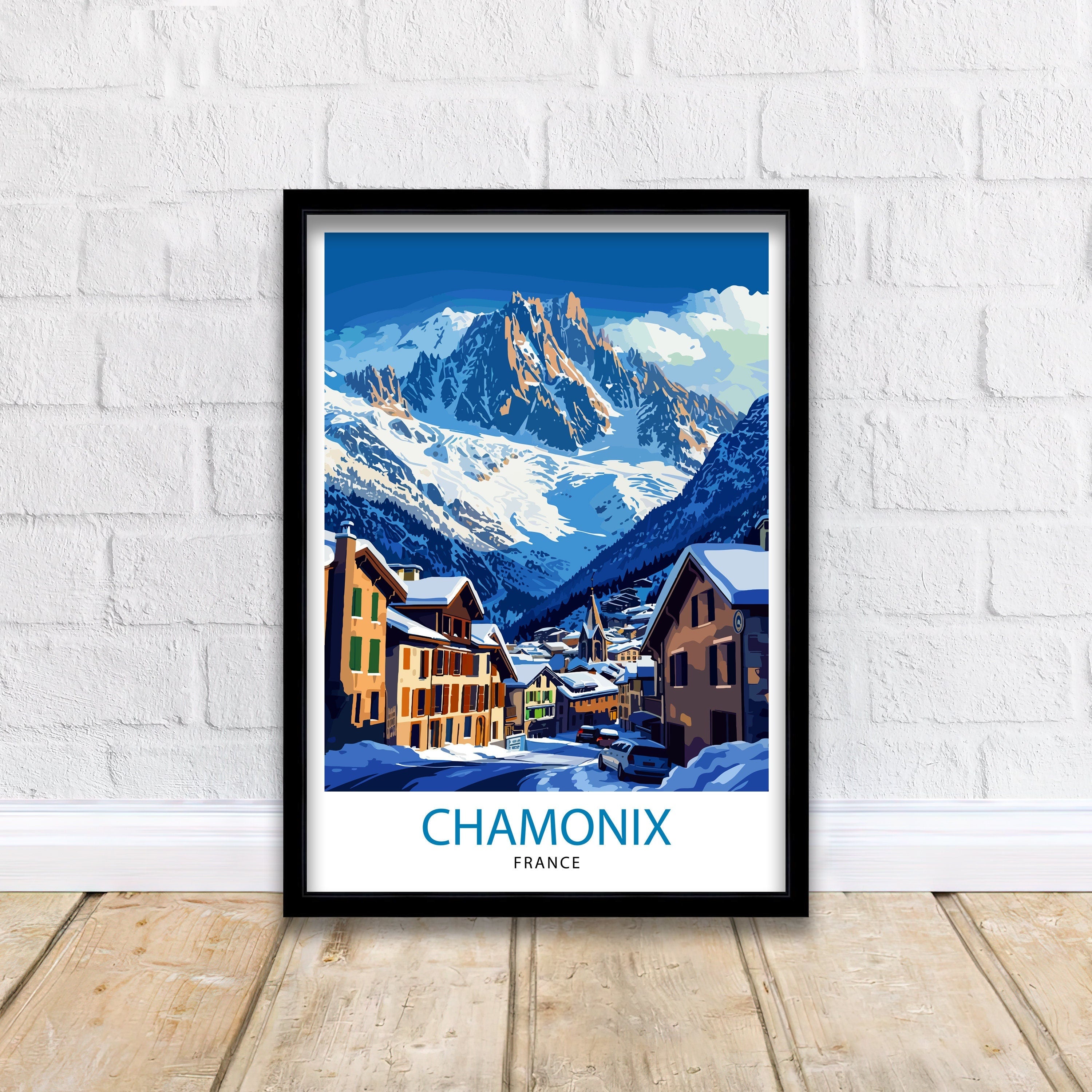 Chamonix France Print Alpine Town Art Mont Blanc Poster French Alps Wall Decor Mountain Resort Illustration Ski Destination Artwork