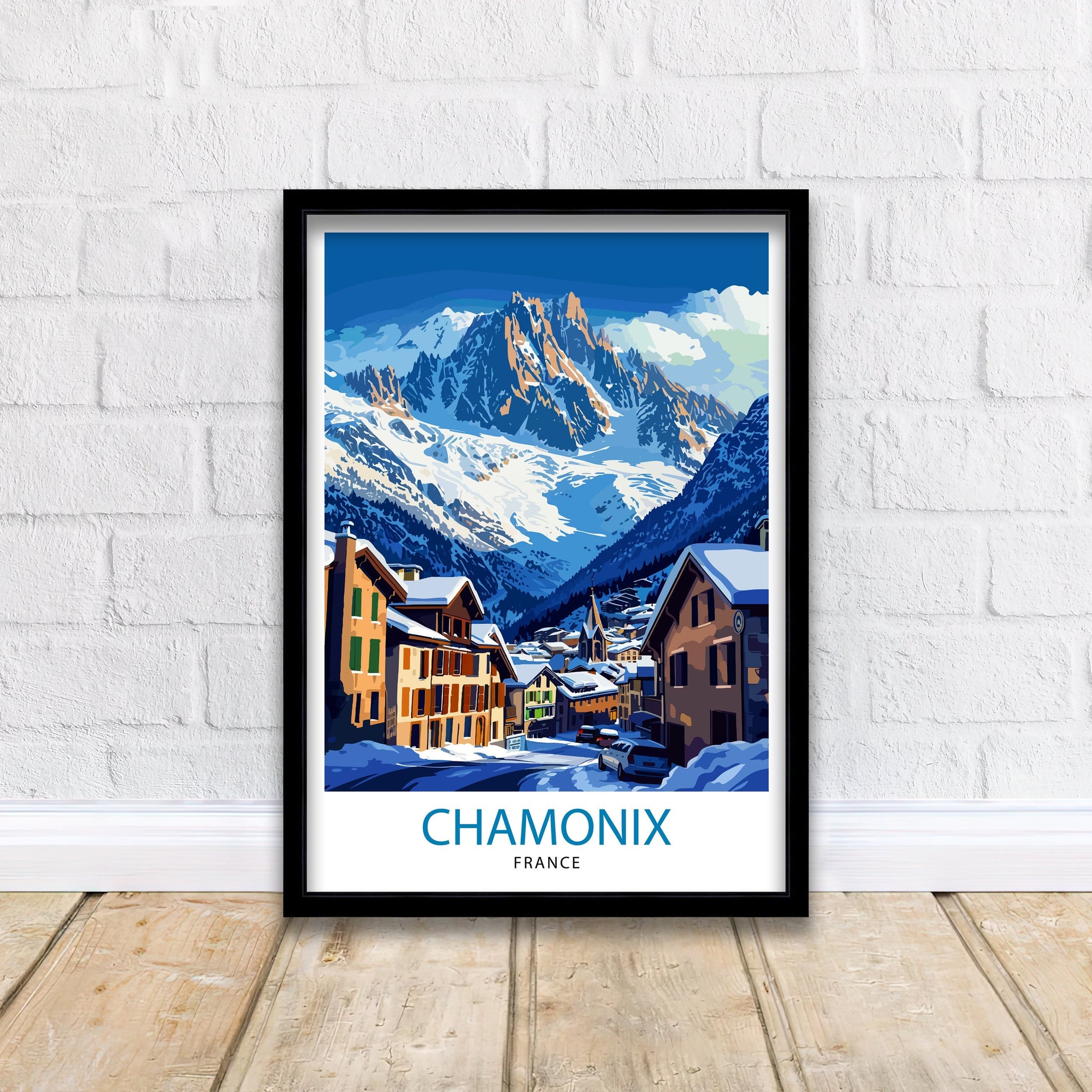 Chamonix France Print Alpine Town Art Mont Blanc Poster French Alps Wall Decor Mountain Resort Illustration Ski Destination Artwork