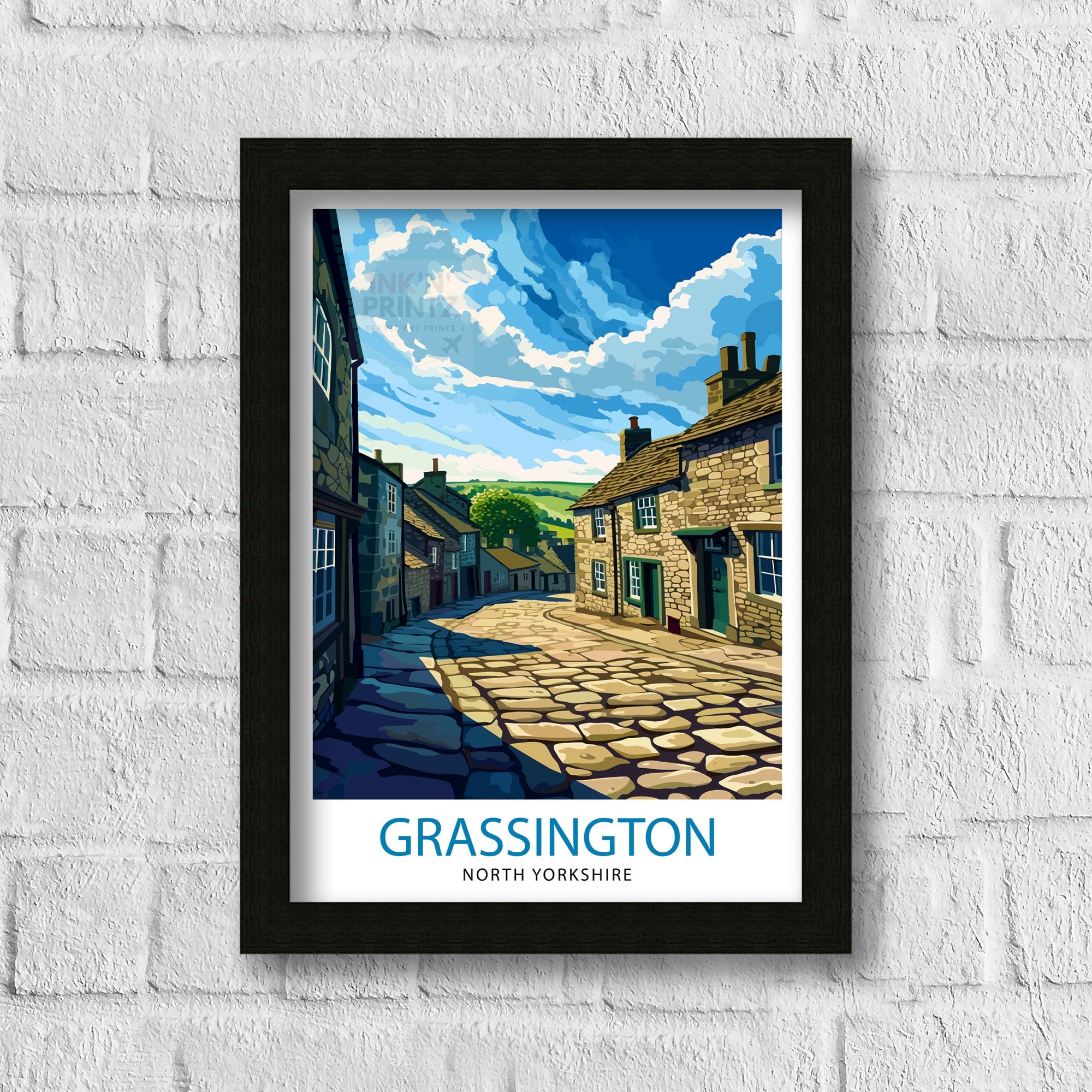 Grassington Yorkshire Print English Village Art Yorkshire Dales Poster Rural England Wall Decor British Countryside Illustration Charming