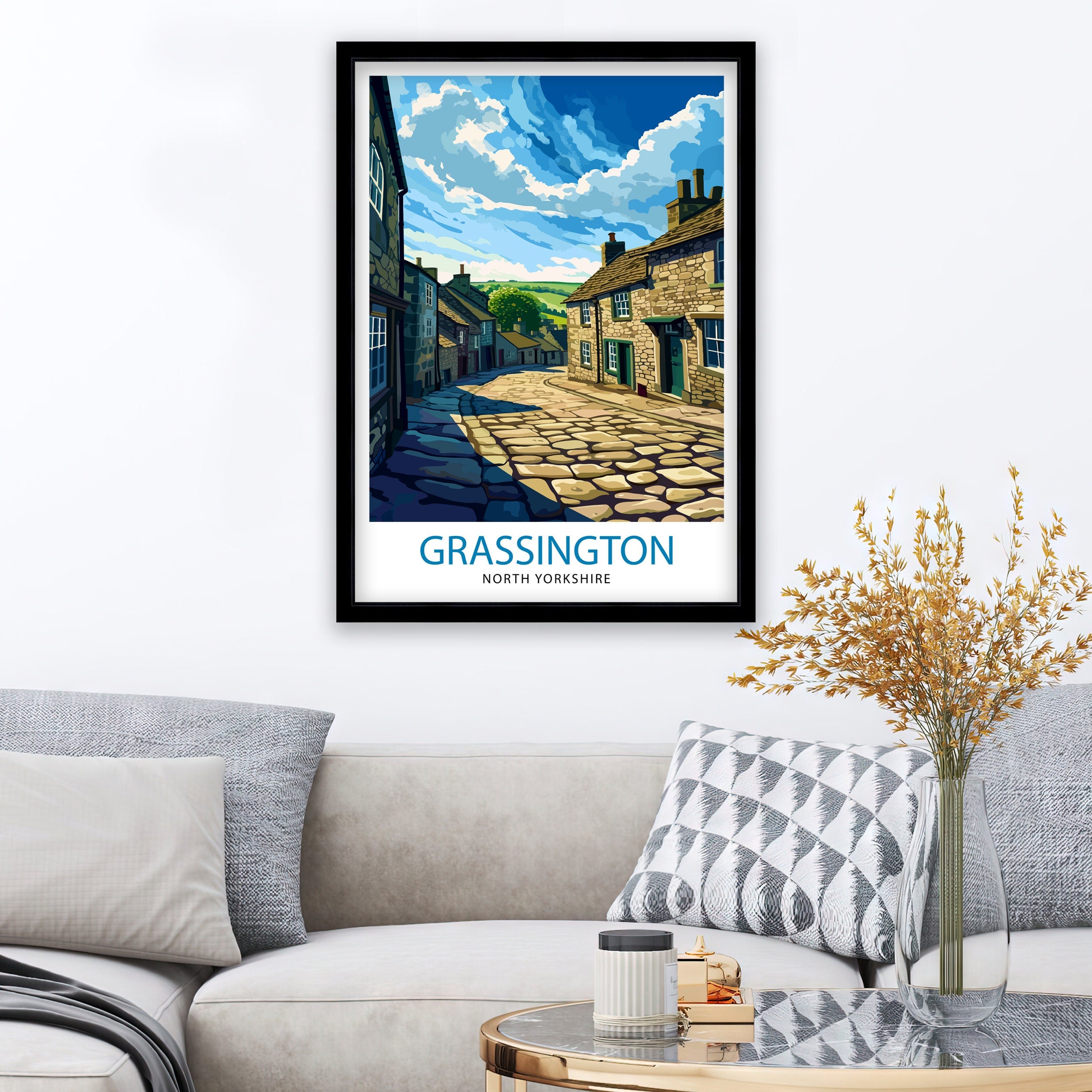 Grassington Yorkshire Print English Village Art Yorkshire Dales Poster Rural England Wall Decor British Countryside Illustration Charming