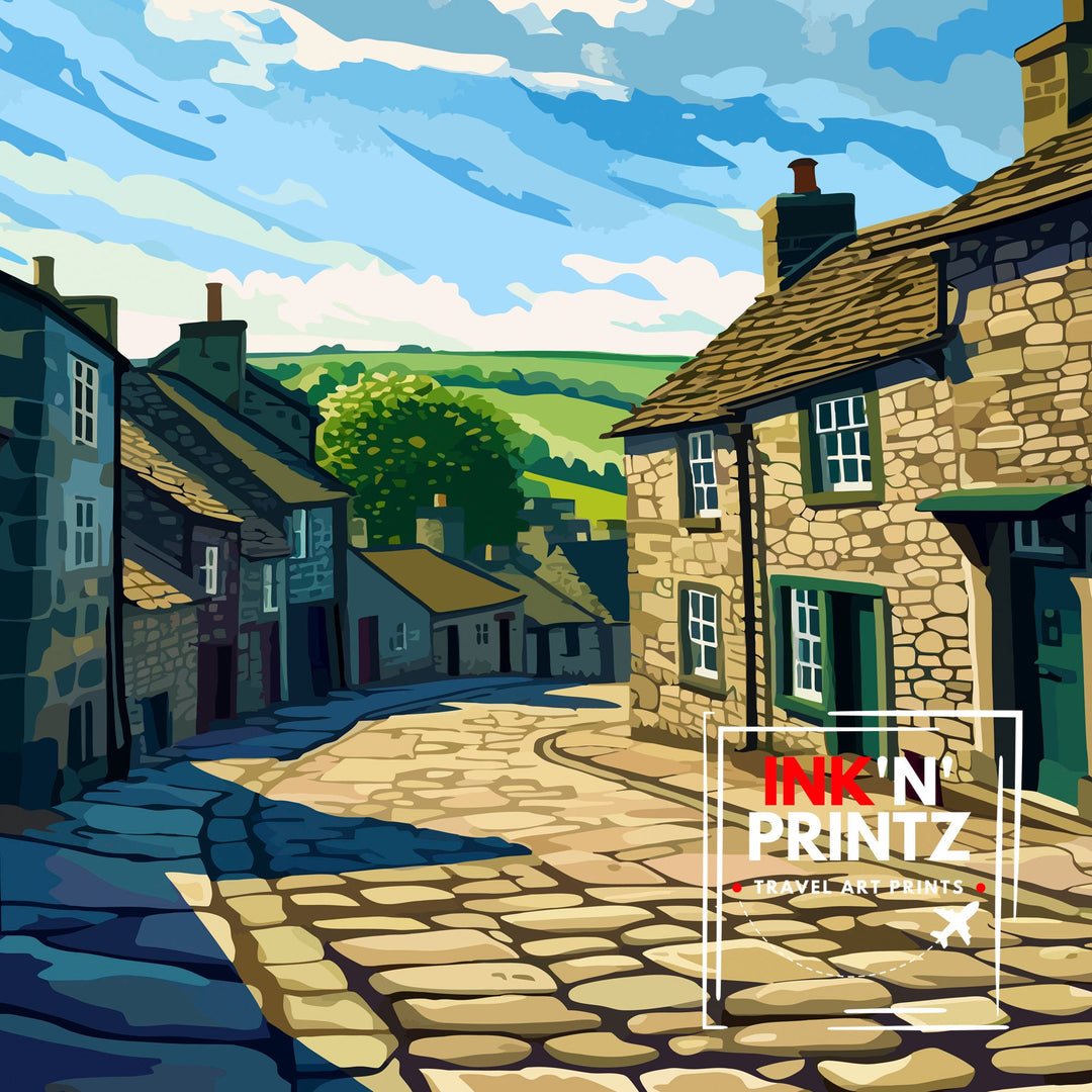 Grassington Yorkshire Poster English Village Art Yorkshire Dales Poster Rural England