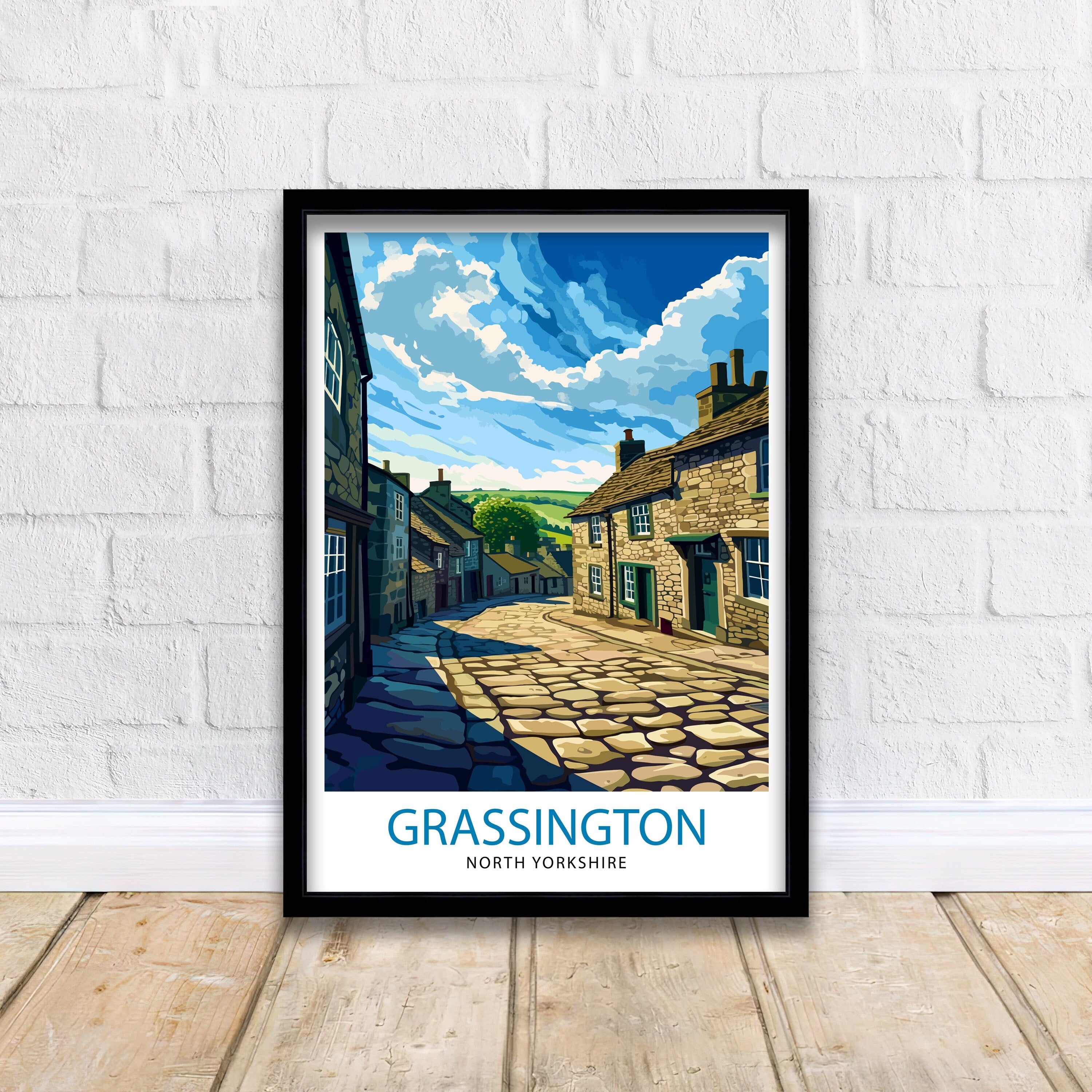Grassington Yorkshire Print English Village Art Yorkshire Dales Poster Rural England Wall Decor British Countryside Illustration Charming