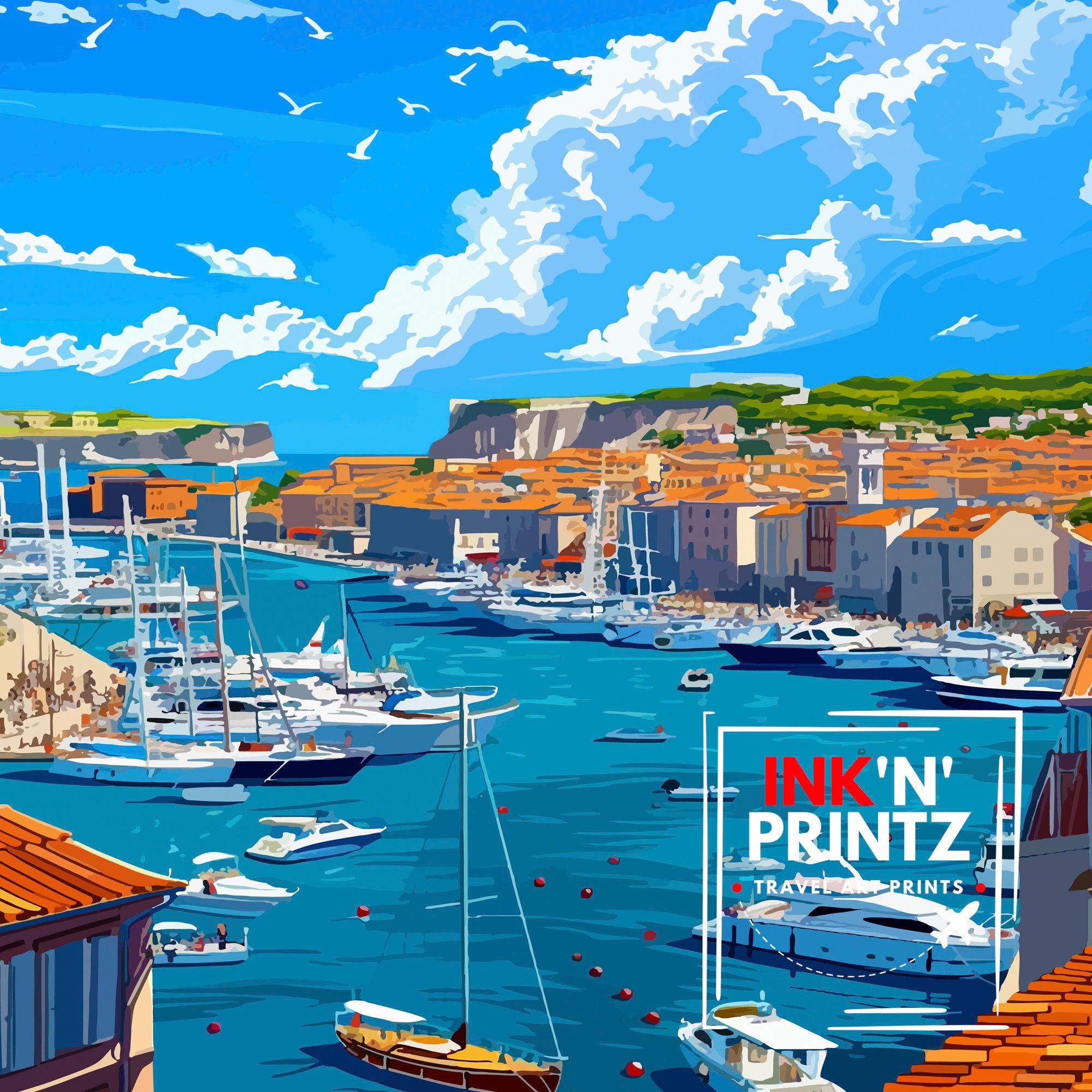 Marseille France Travel Print Marseille Wall Decor Marseille Poster France Travel Prints Marseille Art Print Marseille Illustration