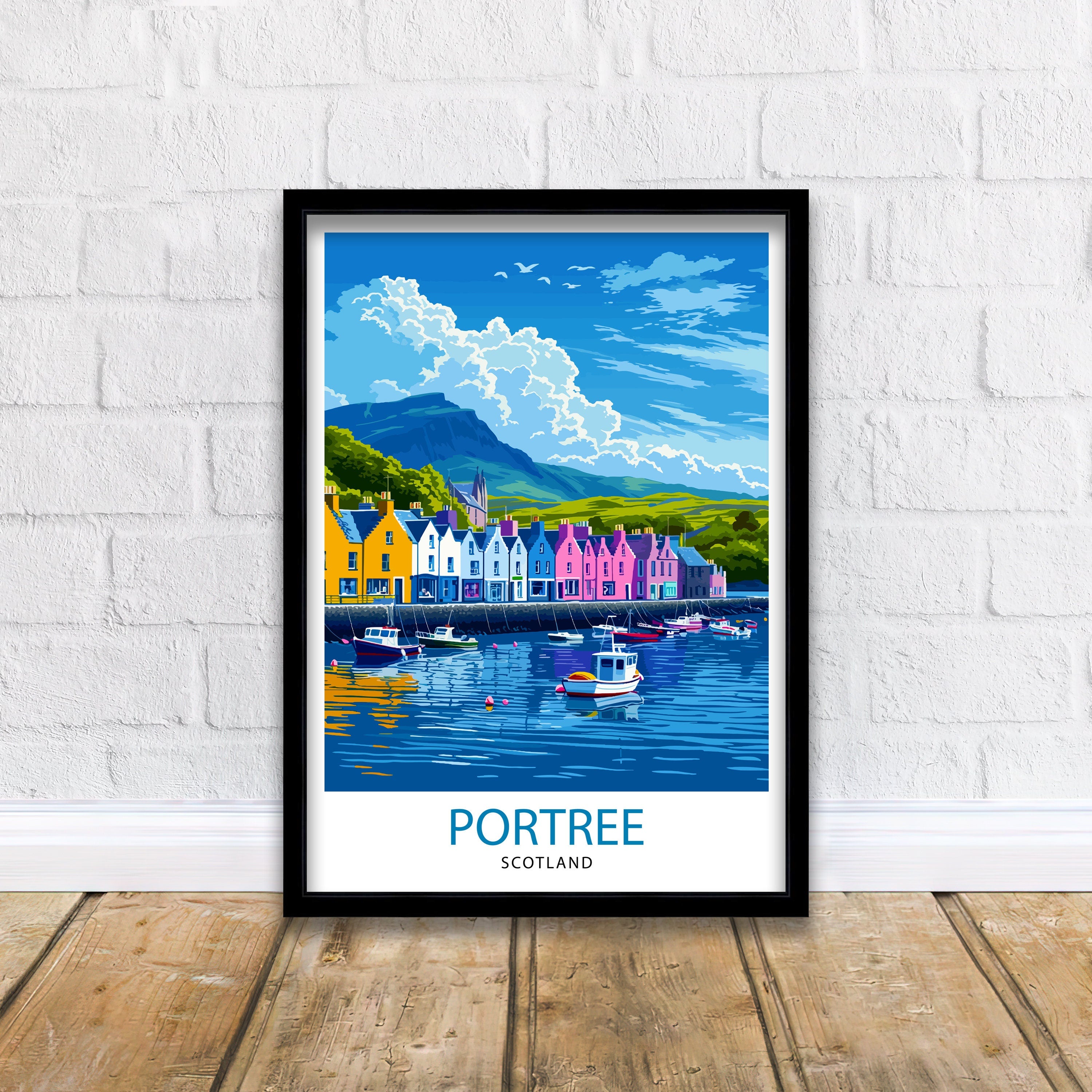 Portree Scotland Print Isle of Skye Art Scottish Harbour Town Poster Hebridean Landscape Wall Decor Scottish Island Illustration
