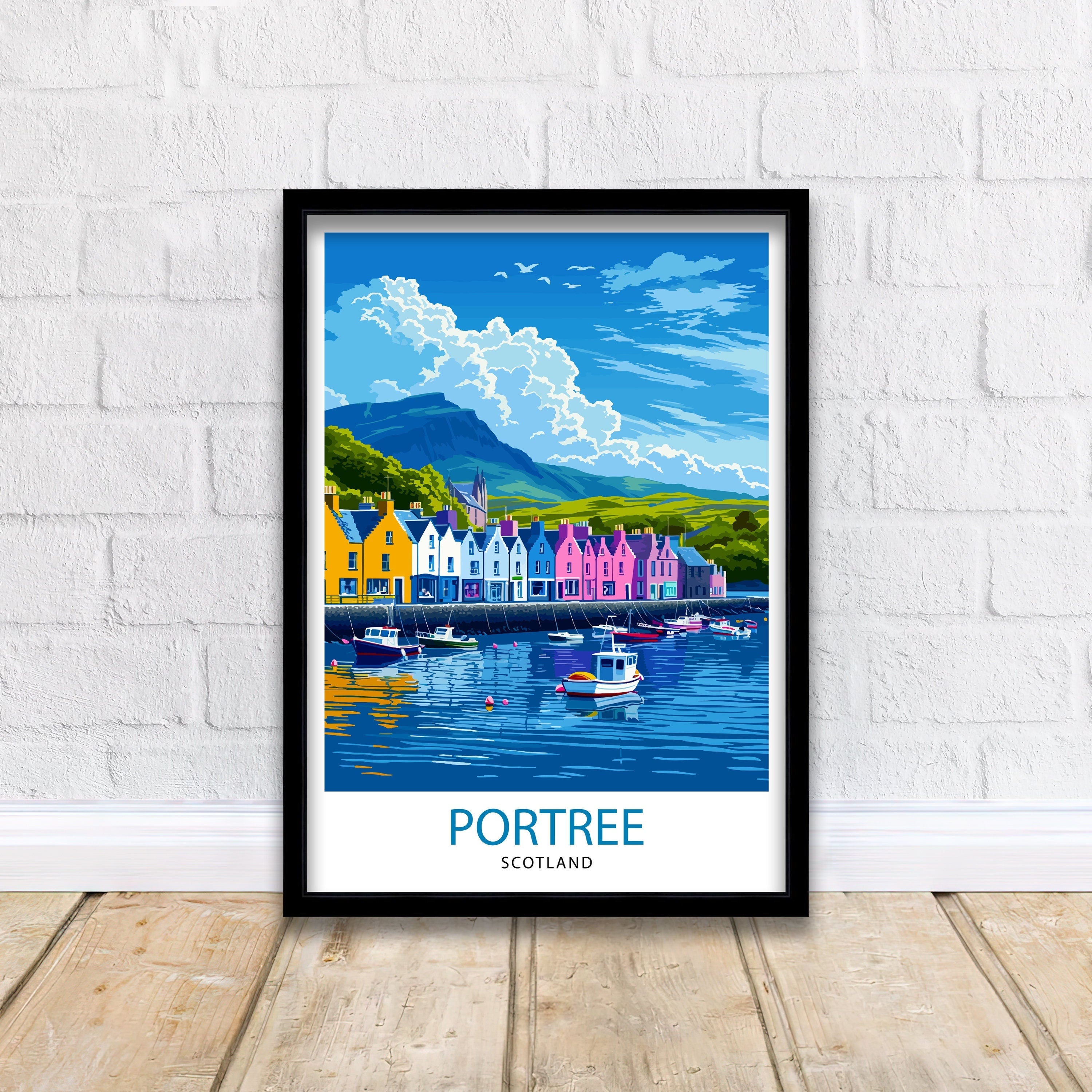 Portree Scotland Print Isle of Skye Art Scottish Harbour Town Poster Hebridean Landscape Wall Decor Scottish Island Illustration