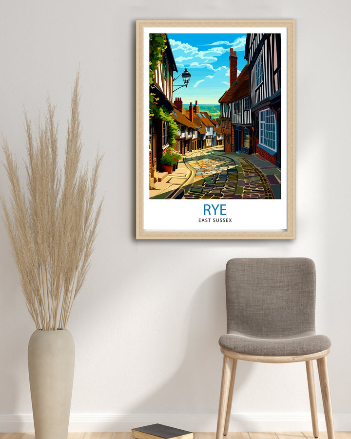 Rye East Sussex Print English Coastal Town Art Historic Rye Poster Medieval Architecture Wall Decor Cinque Ports Illustration