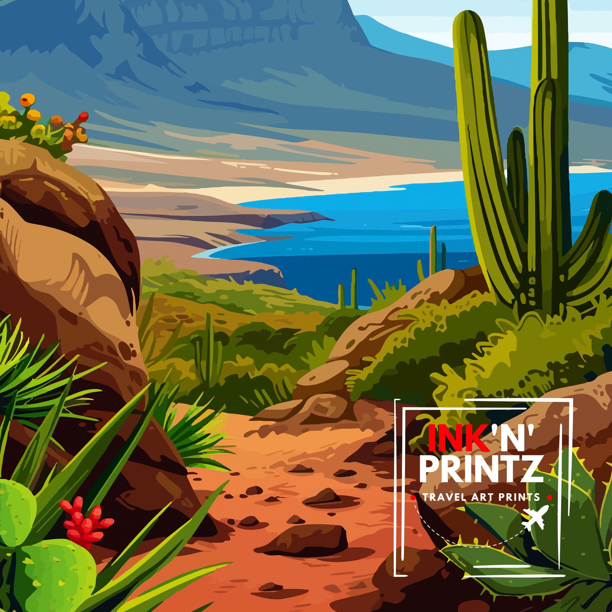 Lanzarote Travel Print Lanzarote Wall Art Lanzarote Poster Spain Travel Prints Lanzarote Art Print Lanzarote Illustration Lanzarote Wall