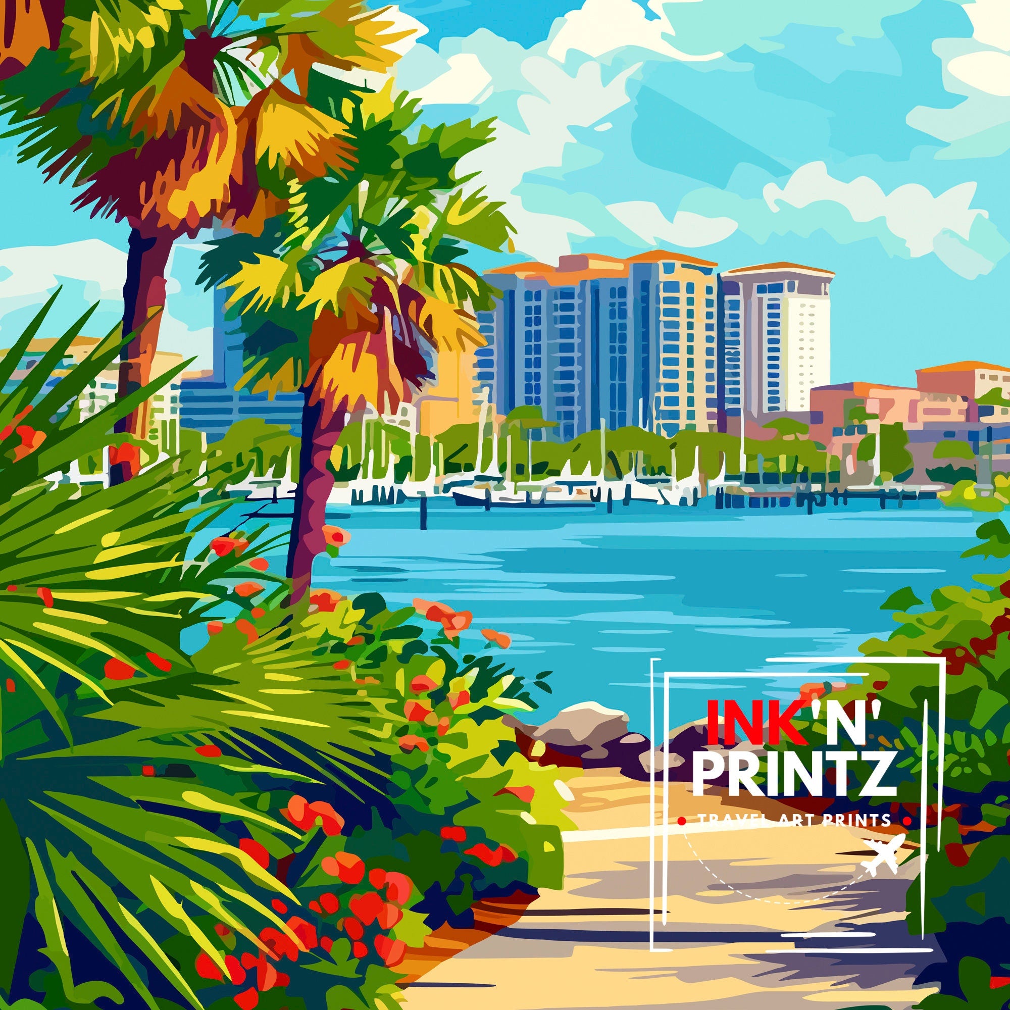 Sarasota Florida Travel Print| Sarasota Wall Decor Sarasota Poster Florida Travel Prints Sarasota Art Print Sarasota Illustration Sarasota