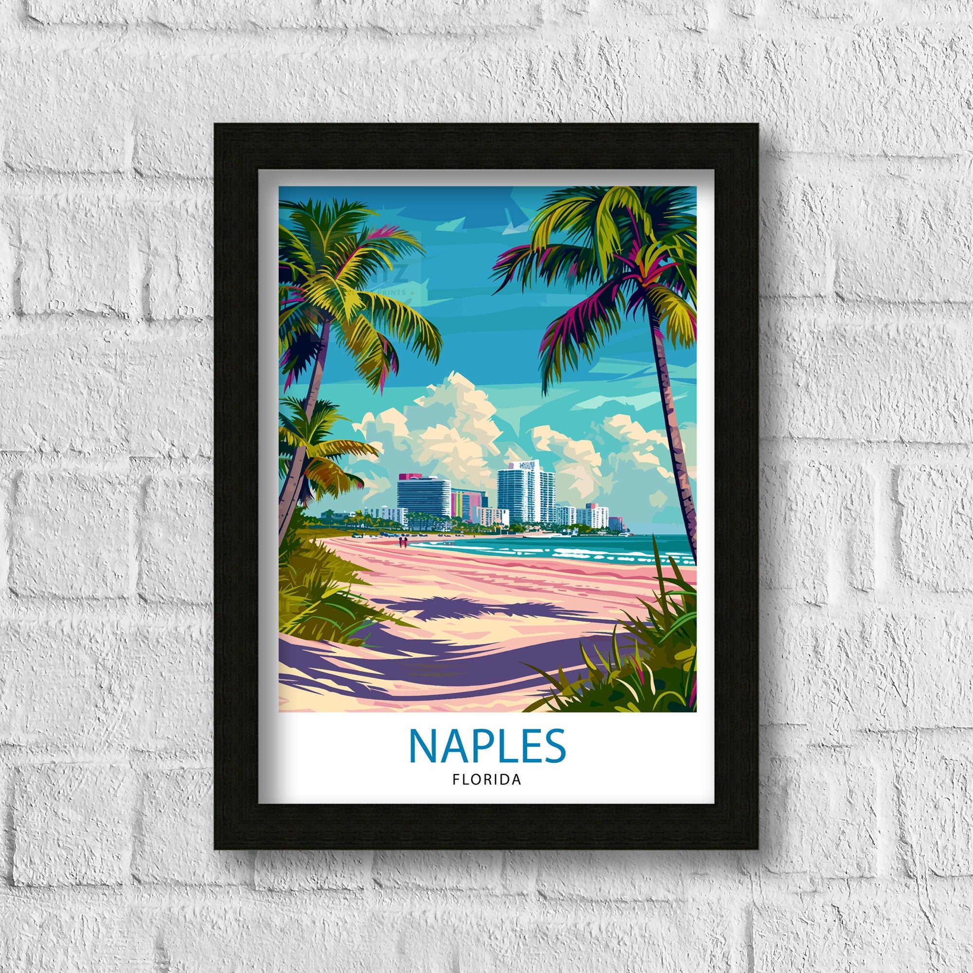 Naples Florida Travel Print| Naples Wall Art Naples Decor Florida Travel Poster Naples Illustration Naples Gift Florida Home Decor