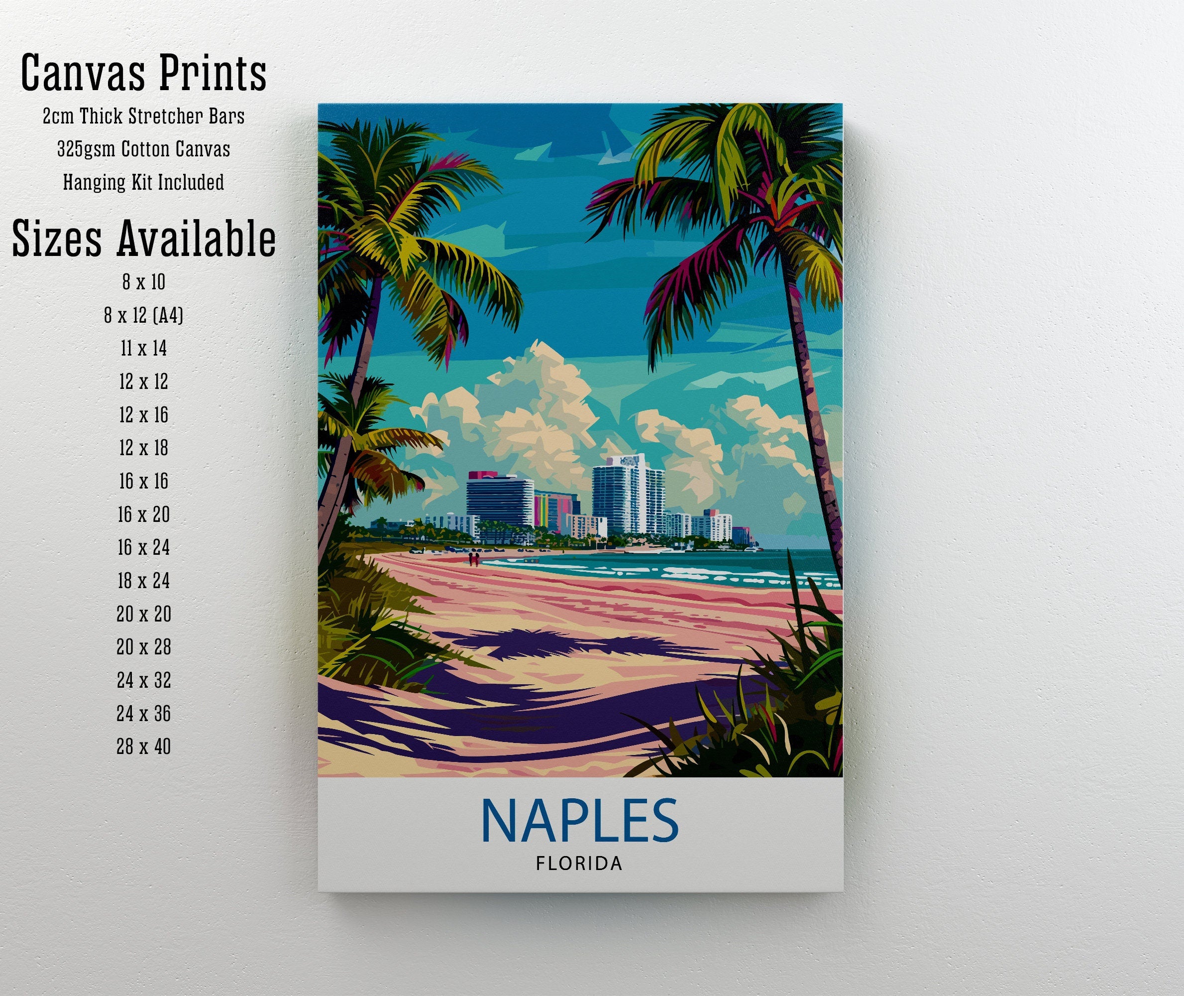Naples Florida Travel Print| Naples Wall Art Naples Decor Florida Travel Poster Naples Illustration Naples Gift Florida Home Decor