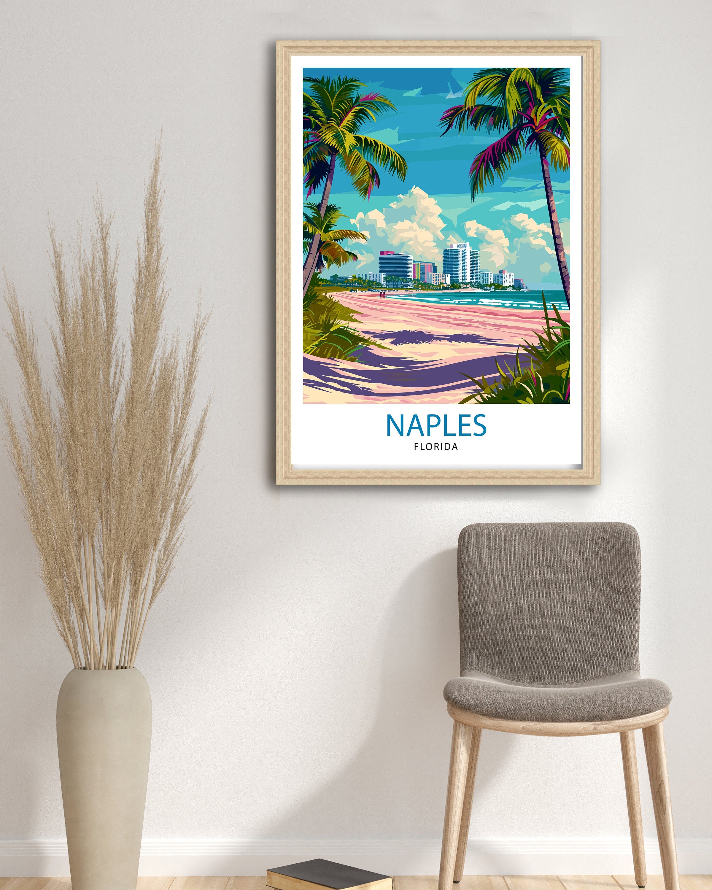 Naples Florida Travel Print| Naples Wall Art Naples Decor Florida Travel Poster Naples Illustration Naples Gift Florida Home Decor