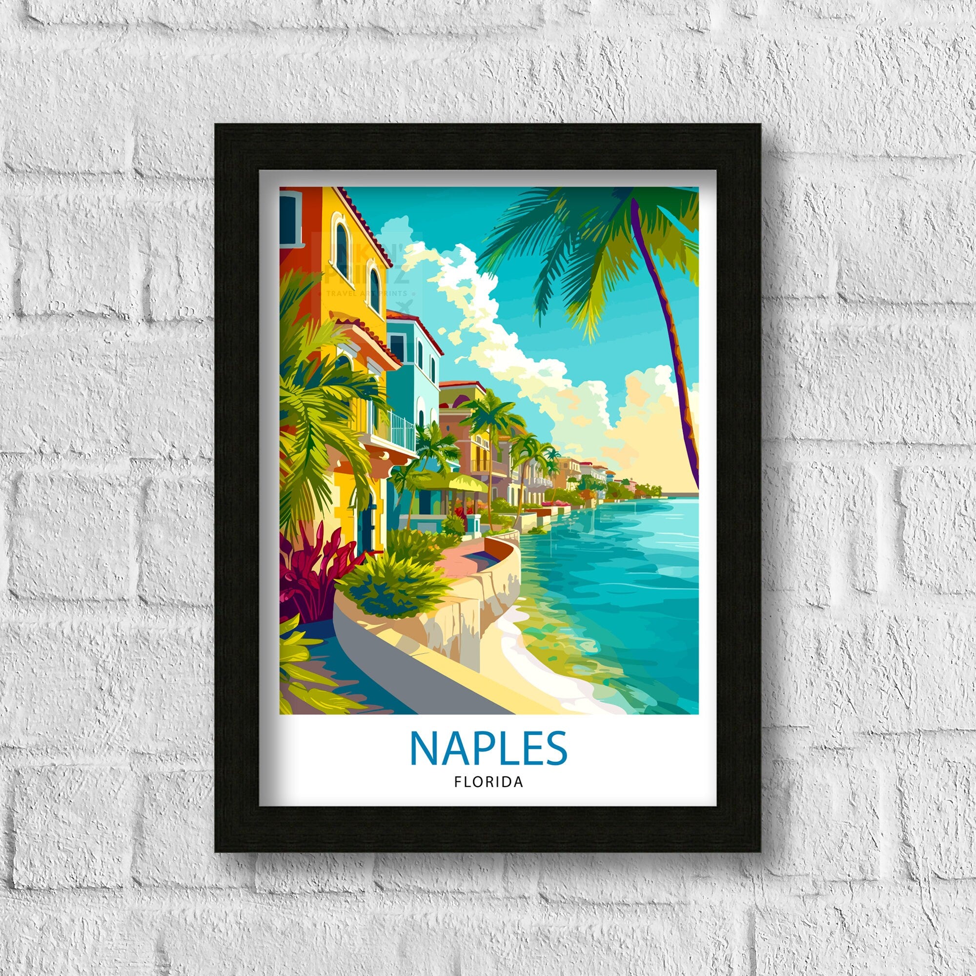 Naples Florida Travel Print| Naples Wall Art Naples Decor Florida Travel Poster Naples Illustration Naples Gift Florida Home Decor