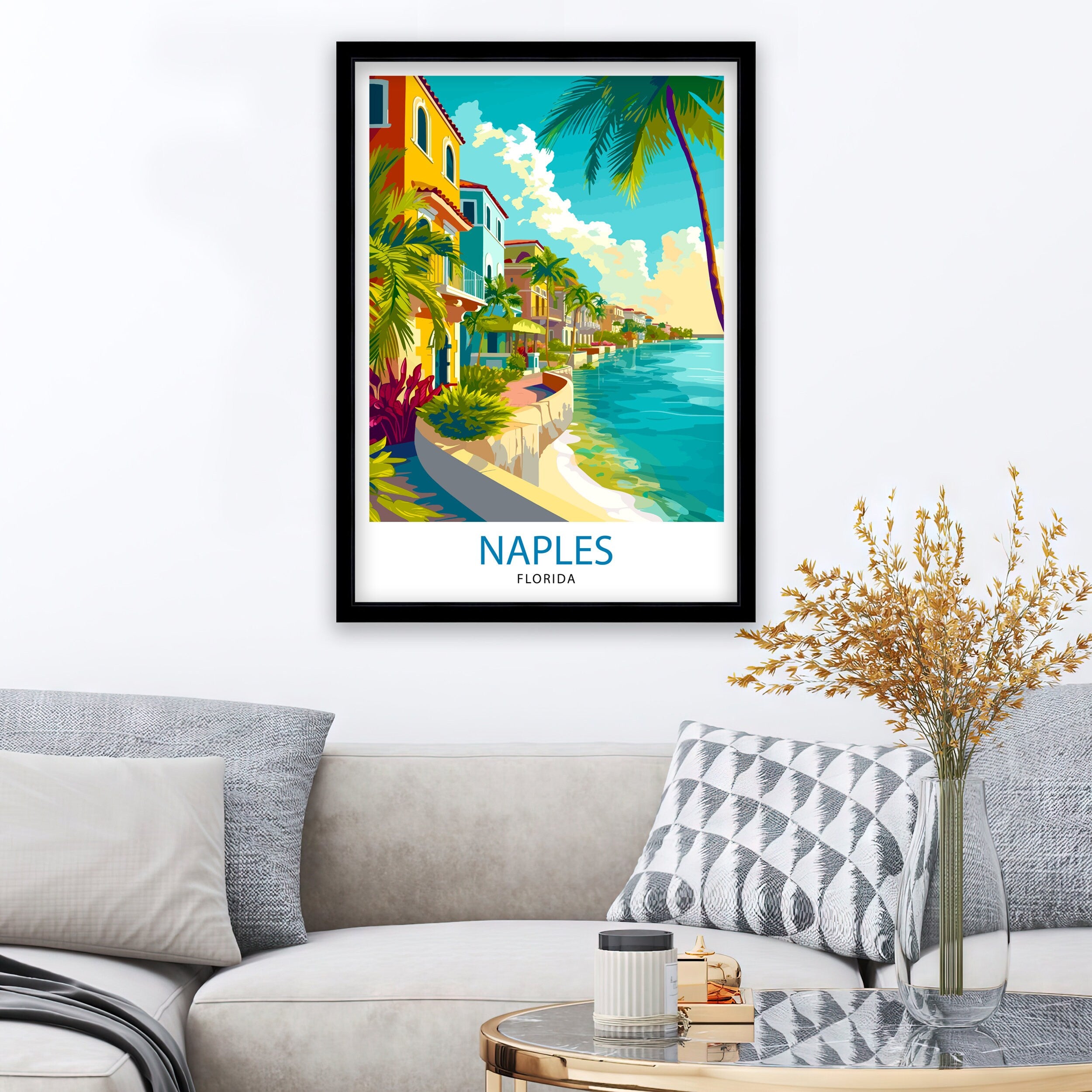 Naples Florida Travel Print| Naples Wall Art Naples Decor Florida Travel Poster Naples Illustration Naples Gift Florida Home Decor