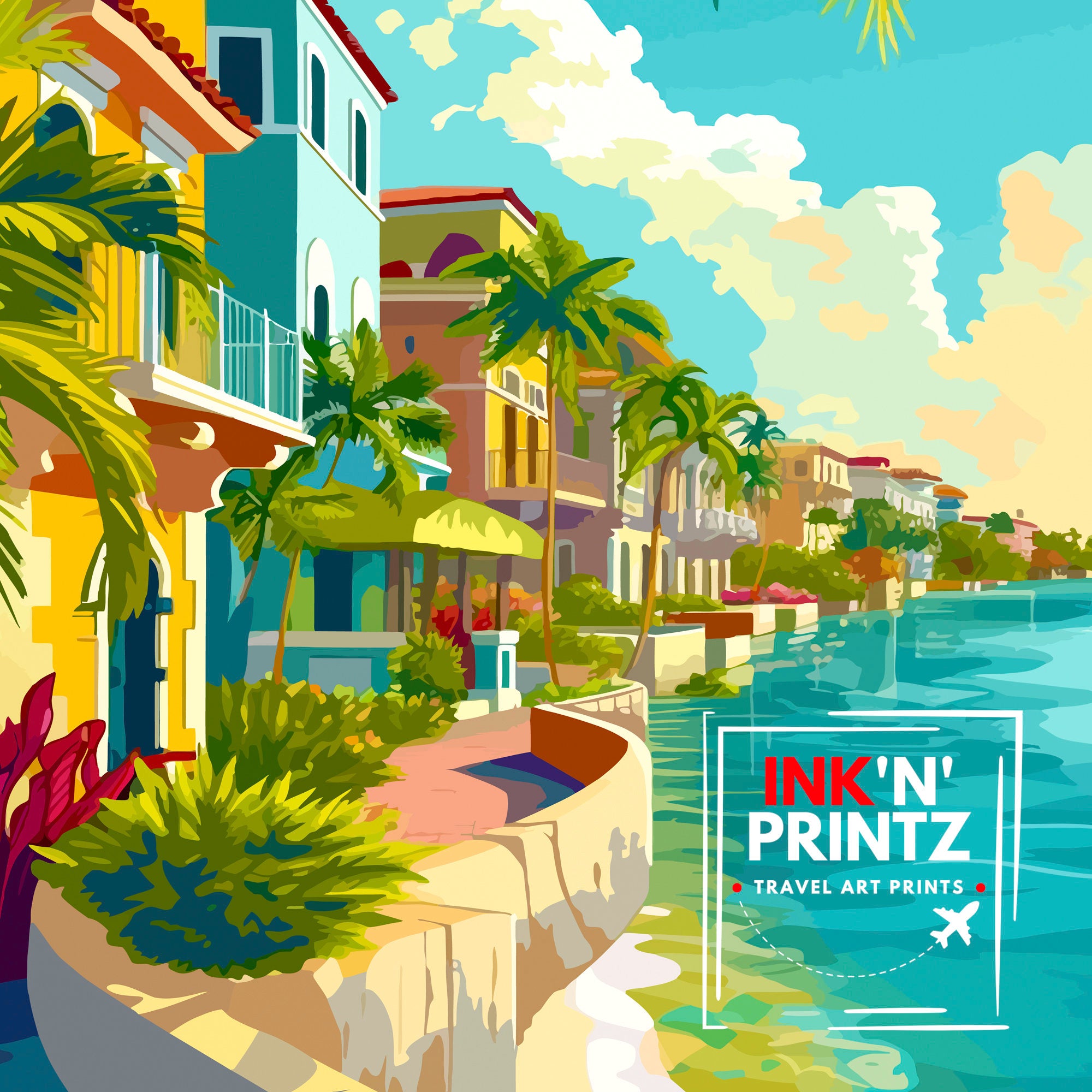Naples Florida Travel Print| Naples Wall Art Naples Decor Florida Travel Poster Naples Illustration Naples Gift Florida Home Decor
