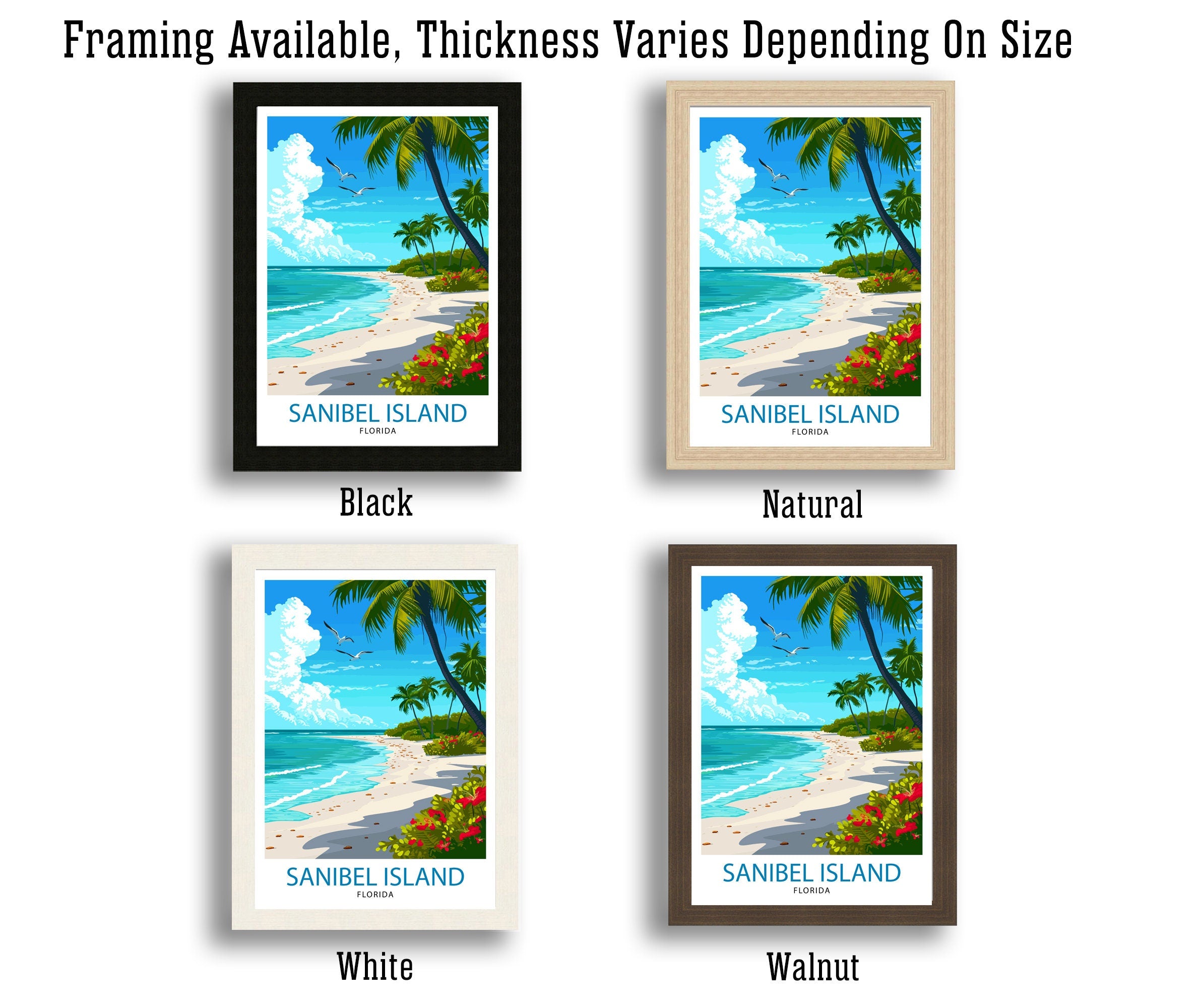 Sanibel Florida Print| Beach Paradise Art Sanibel Island Poster Coastal Wildlife Wall Decor Florida Gulf Coast Illustration Seashell